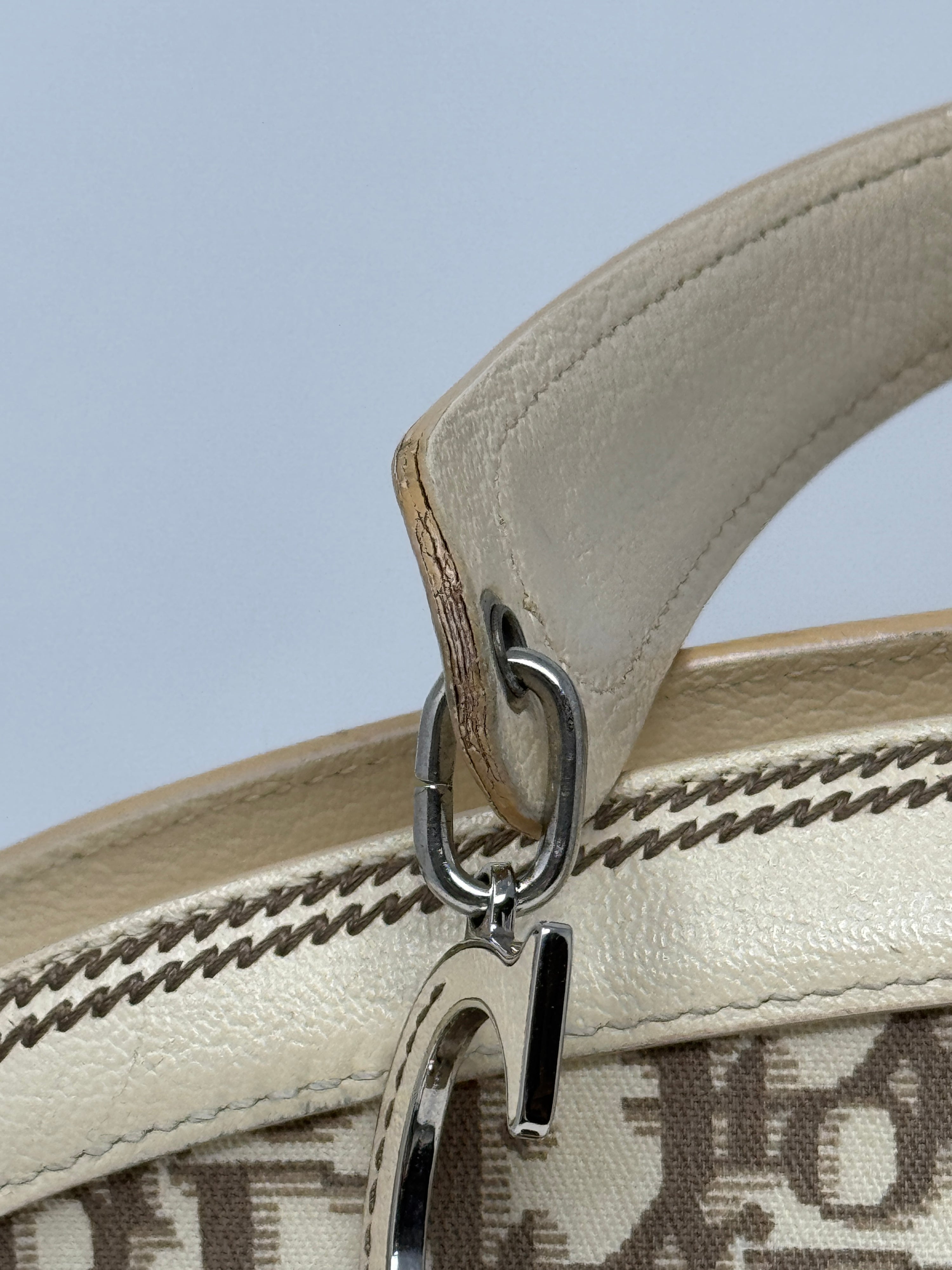 Christian Dior 2005 Ivory Embroidered Trotter Flower Handbag