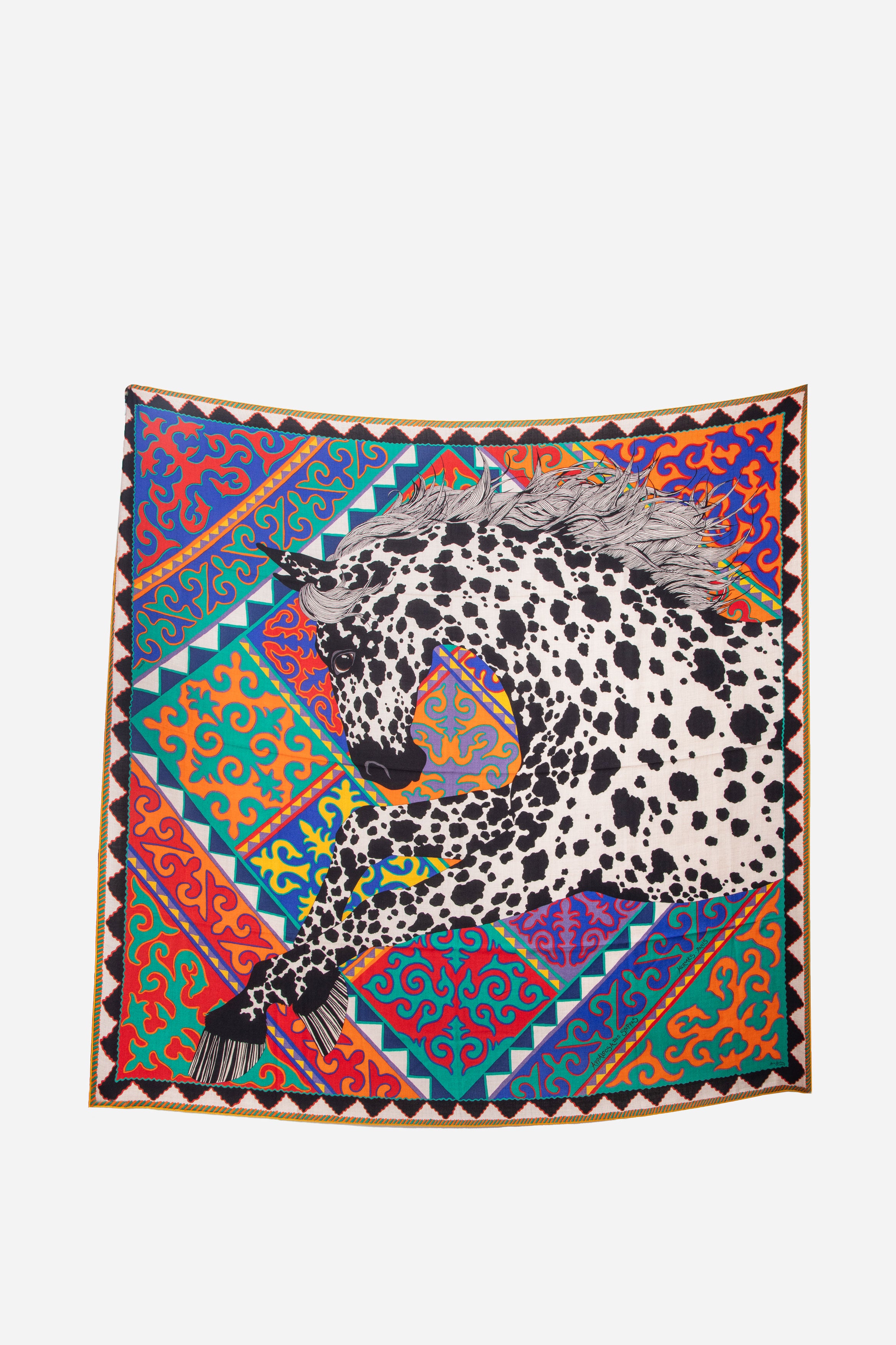 Hermes Multicolor Red/Green Cashmere and Silk Shawl 140cm