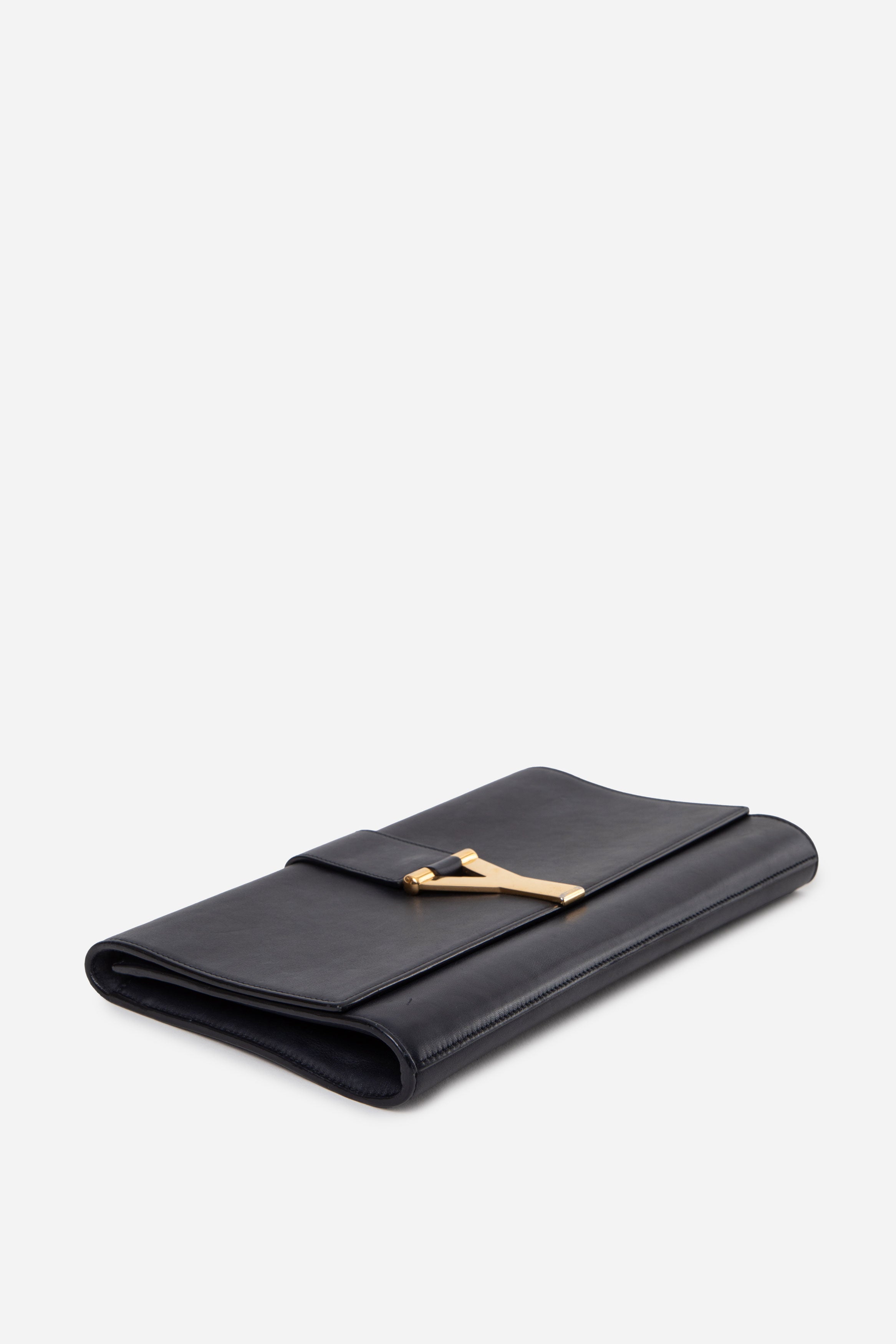 Yves Saint Laurent Black Leather Y-Ligne Clutch