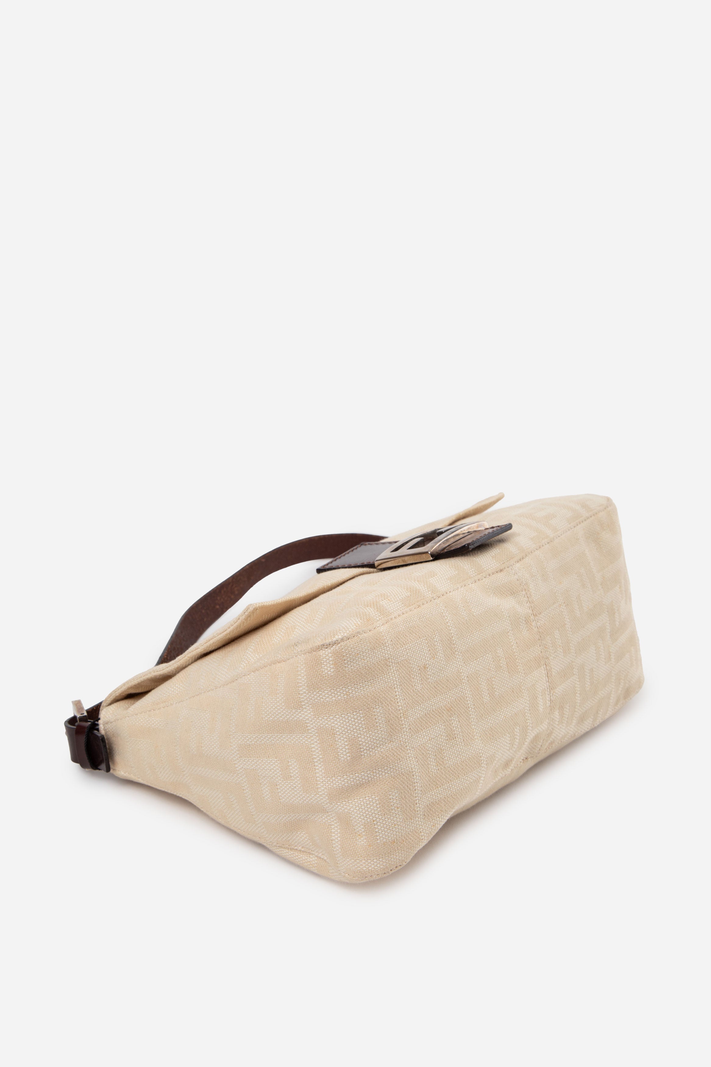 Fendi Beige Zucca Canvas Baguette Flap Shoulder Bag