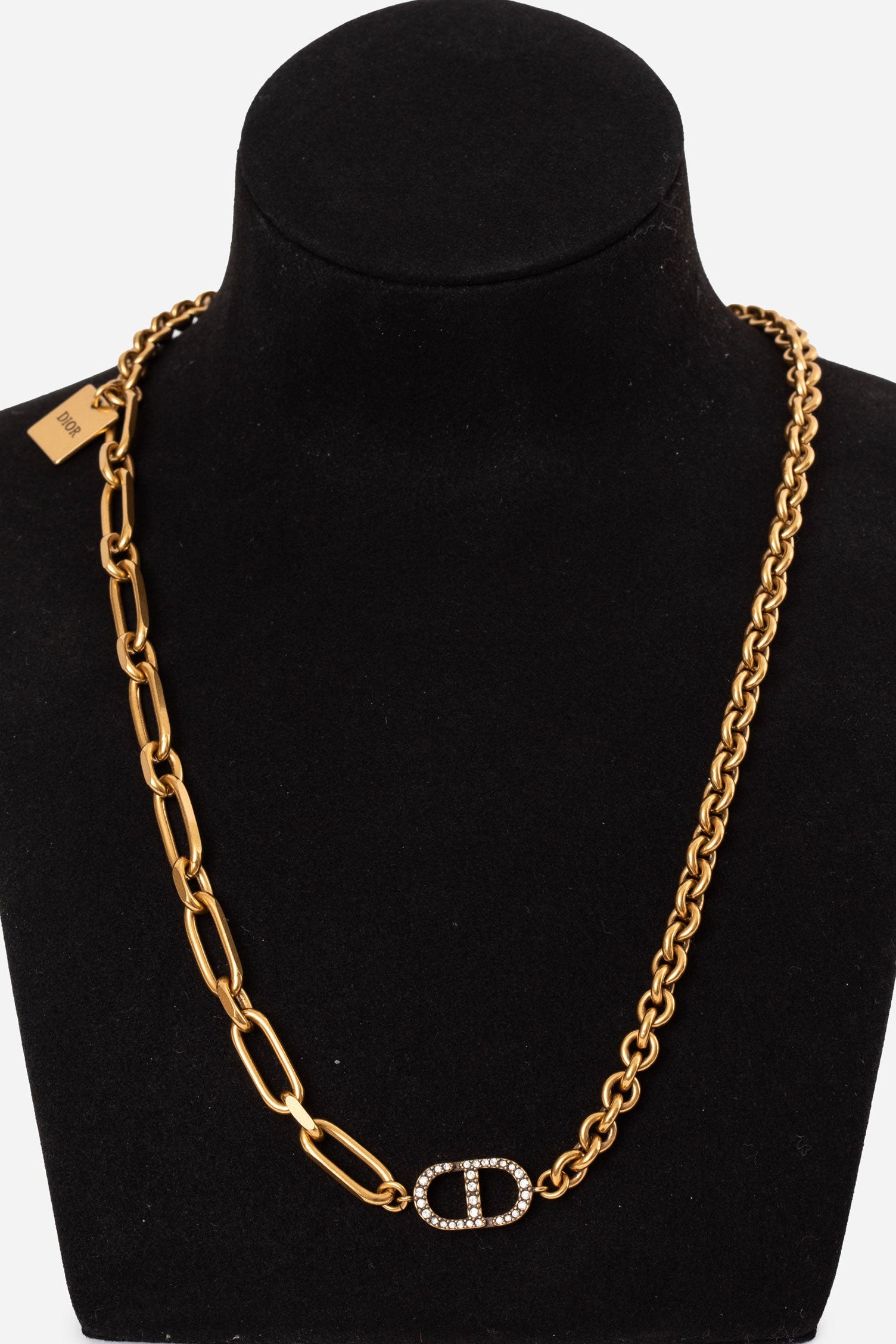 Dior Gold-Tone Mixed Chain Necklace with Crystal CD Charm