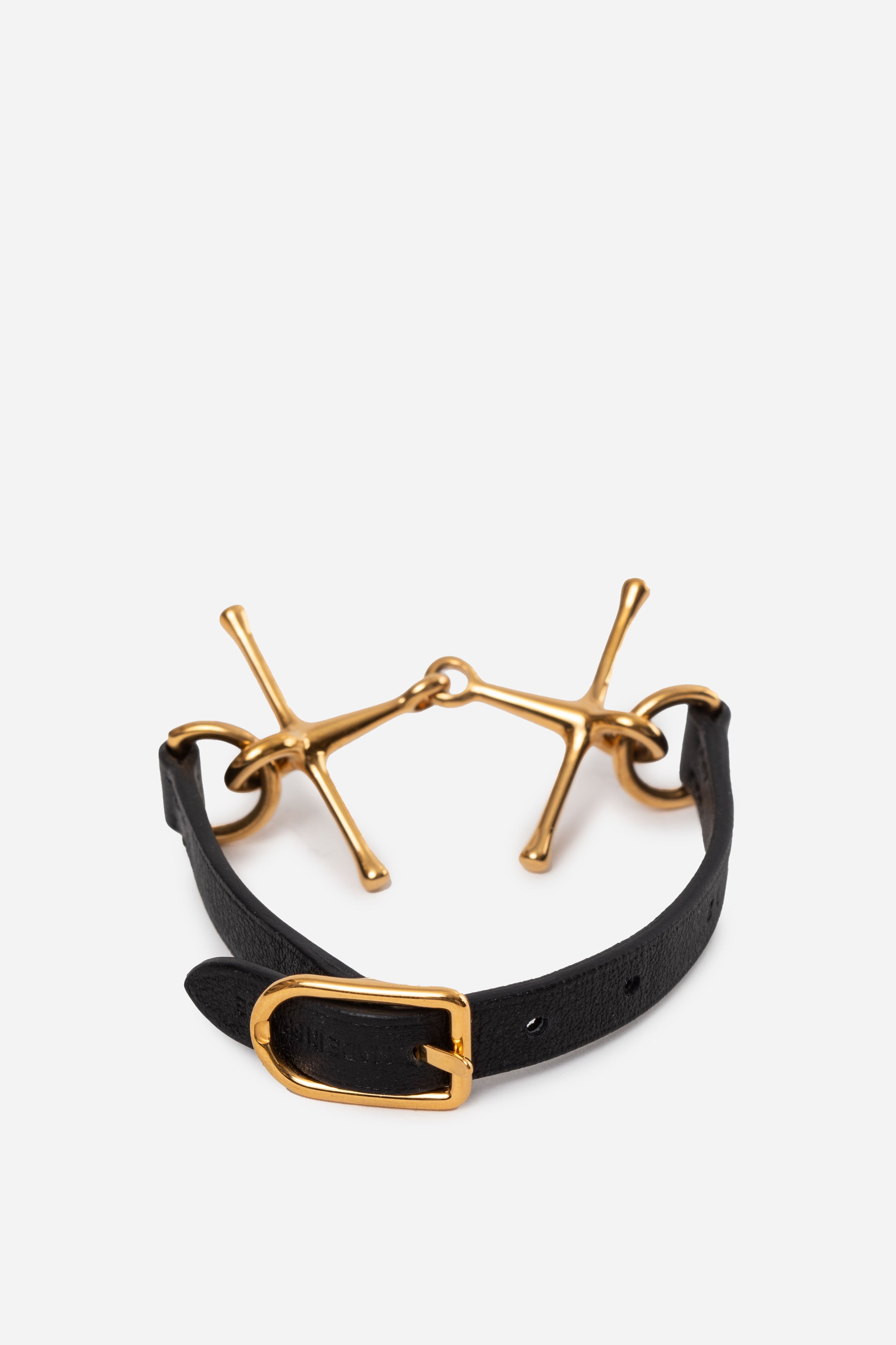 Hermès Black Leather Mors Wrap Bracelet Gold Hardware