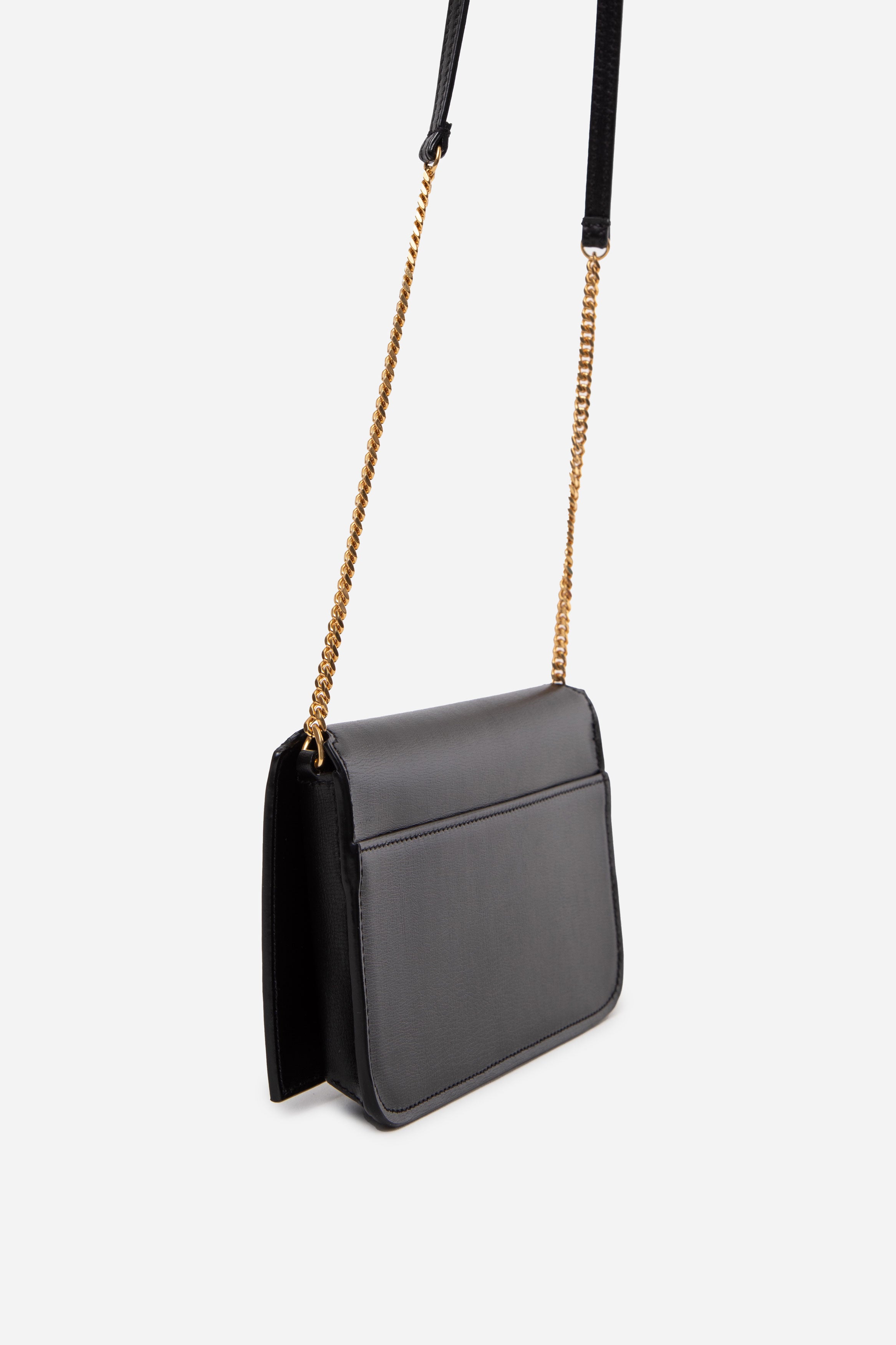 Saint Laurent Black Leather Phone Case with Chain
