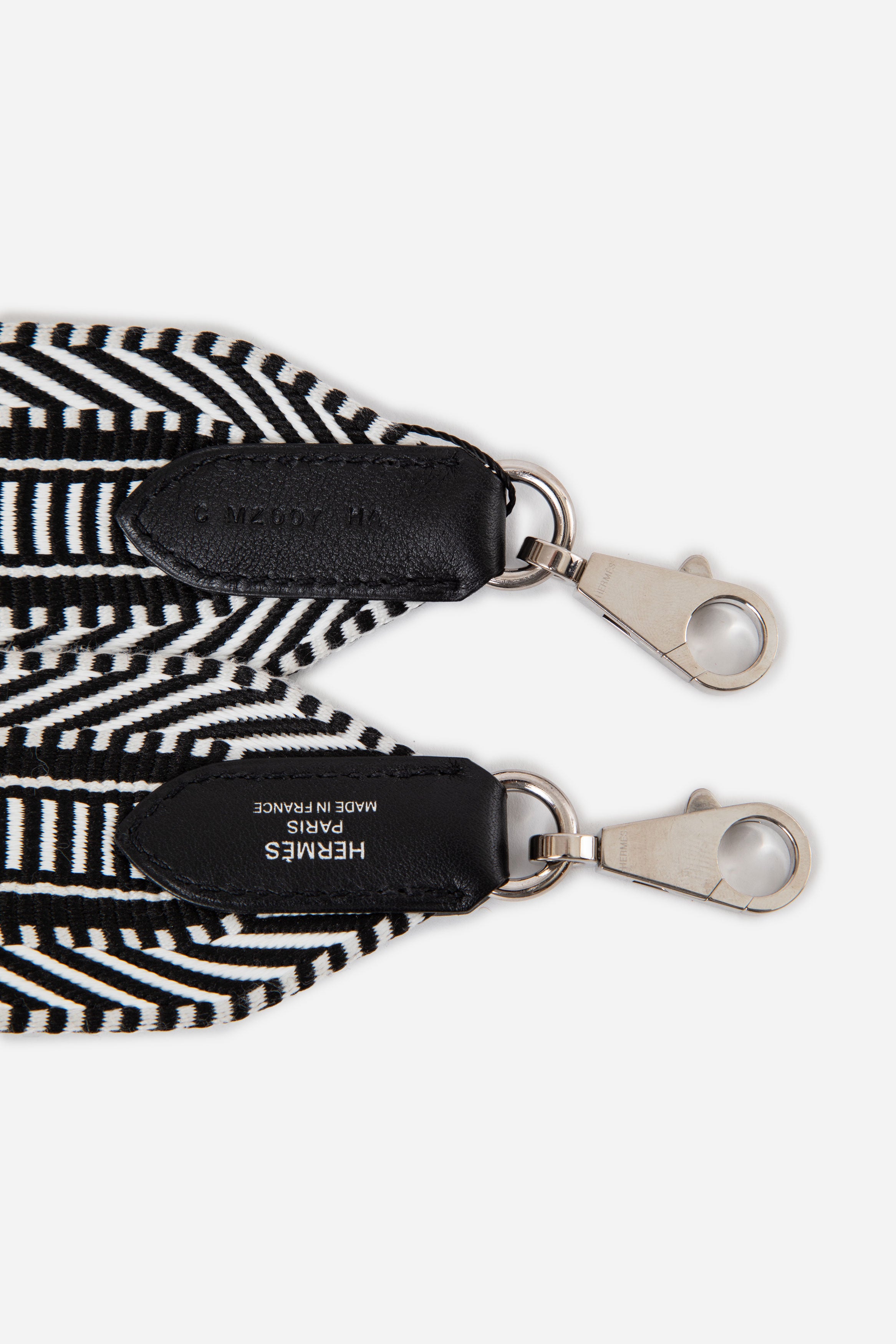 Hermes Black/White Sangle Cavale 50 mm Bag Strap PHW