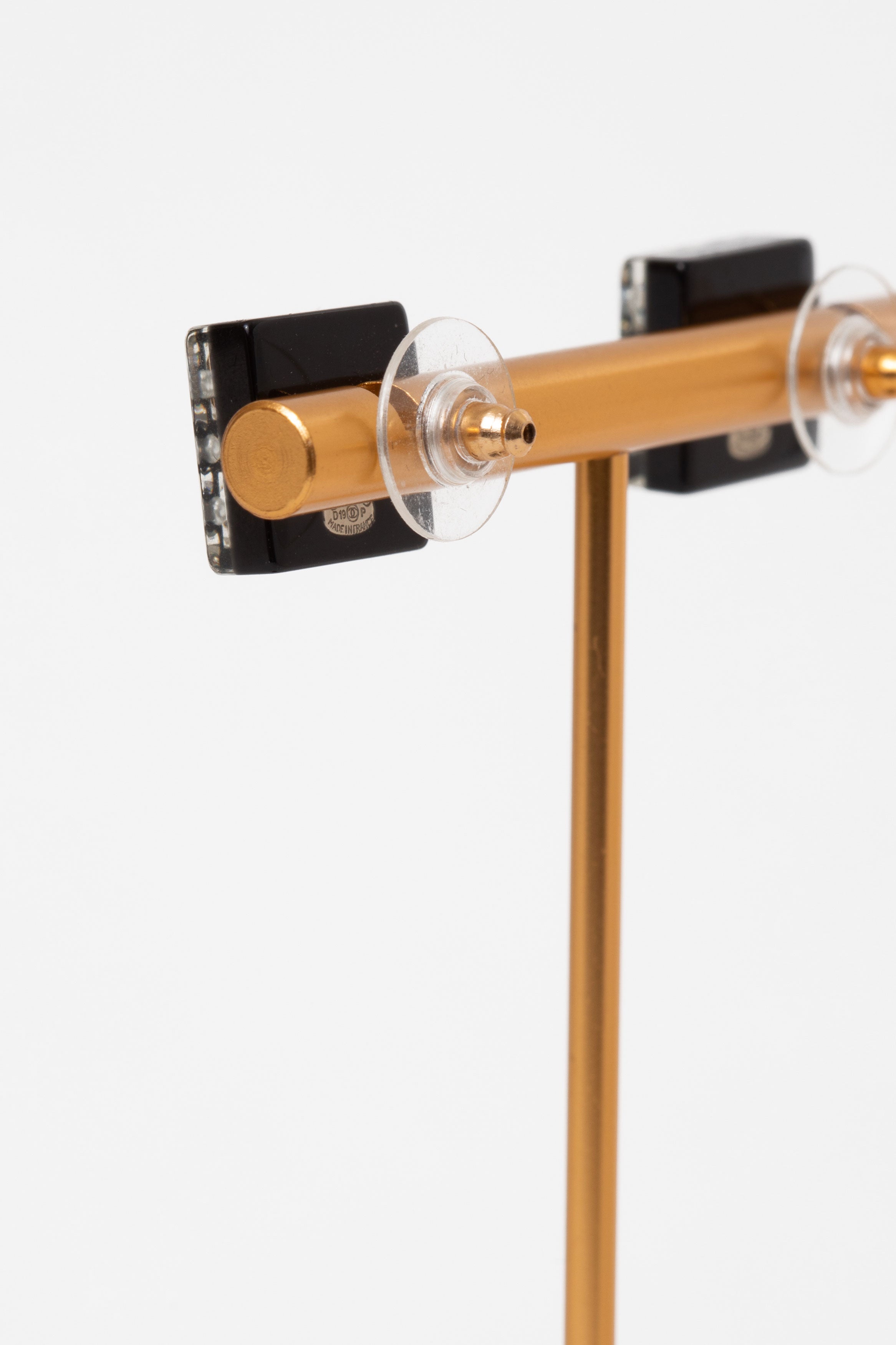 Pre-Owned Chanel 2019 Black Resin Square Crystal Stud Earrings