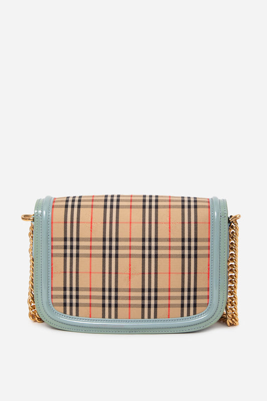 Burberry Blue Patent Knight Check Link Shoulder Bag