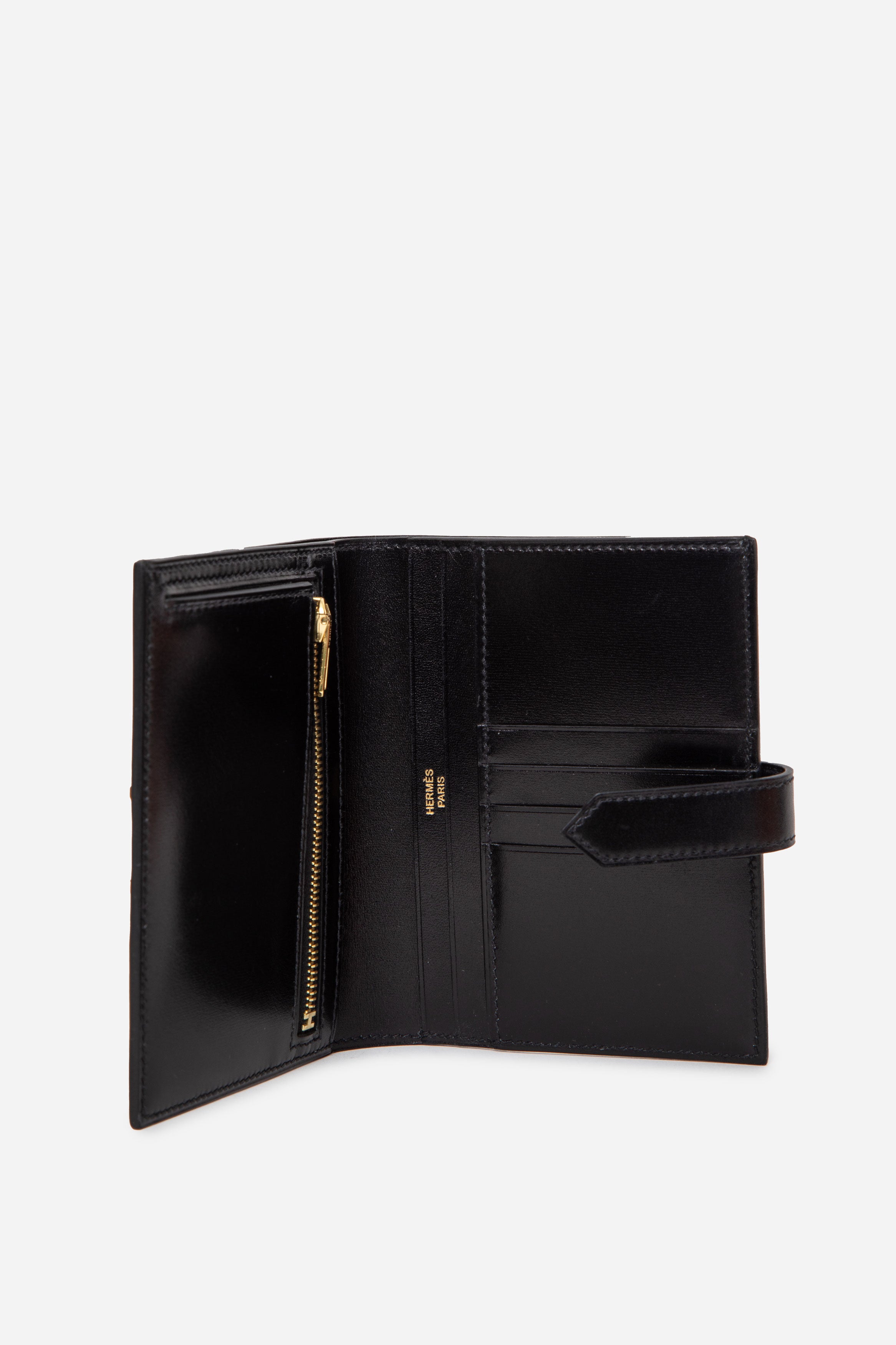 Hermes 2018 Black Box Calfskin Leather Bearn Compact Wallet