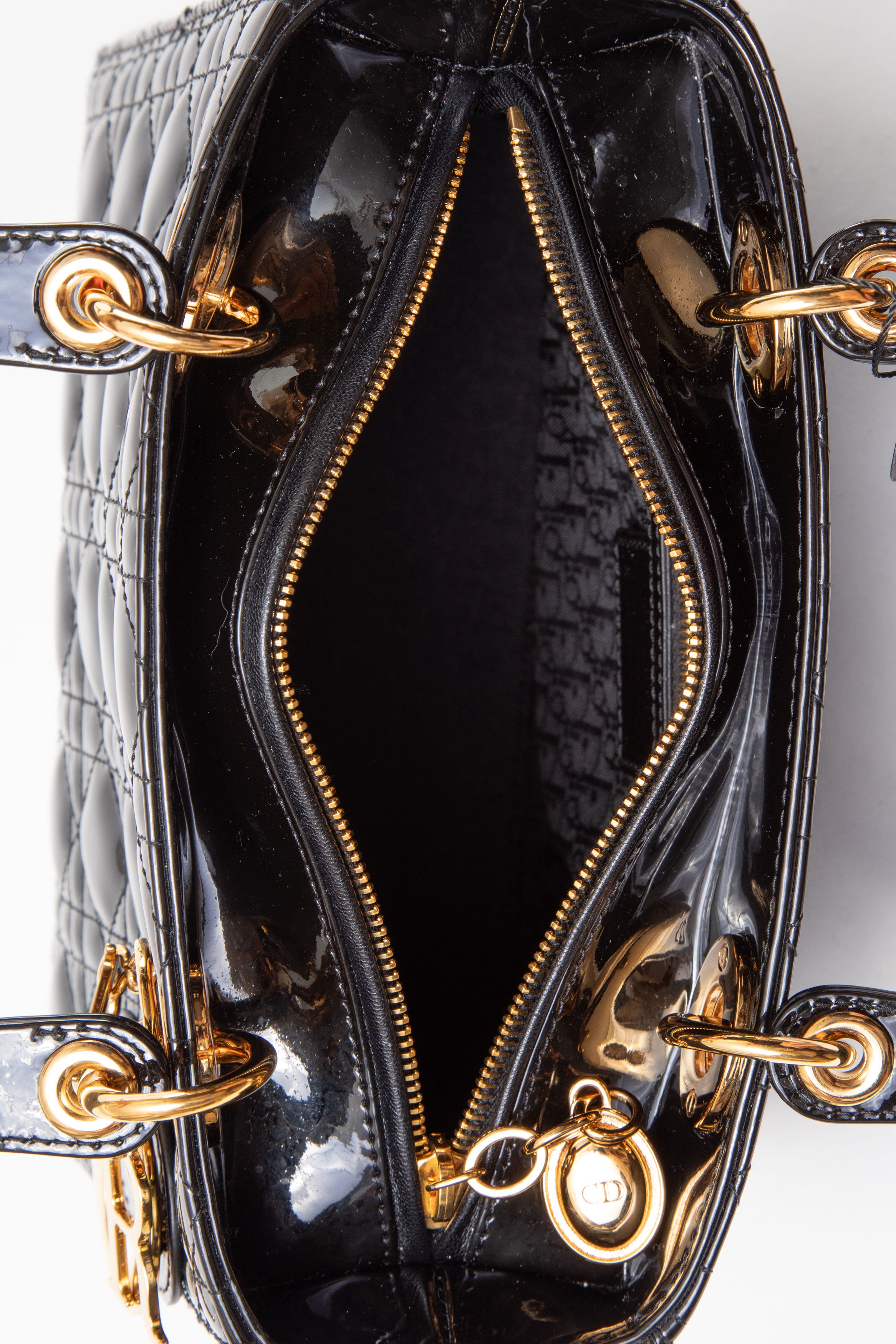Christian Dior 2011 Black Medium Patent Lady Dior With Strap