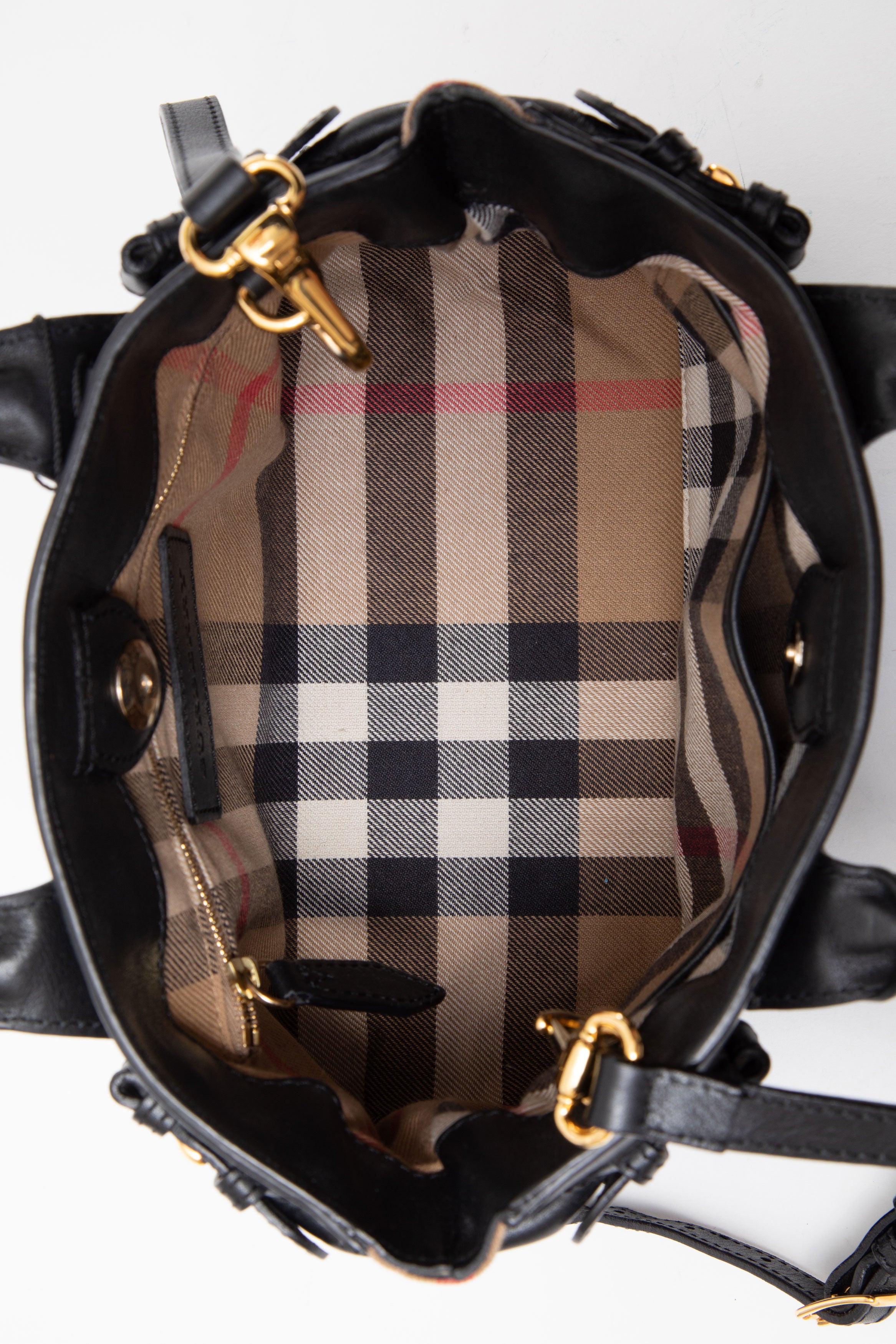 Burberry Black Calfskin/Canvas Small Banner Top Handle With Strap