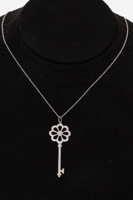 Tiffany & Co. Bloom Key Diamond Platinum Pendant With Platinum Chain Necklace