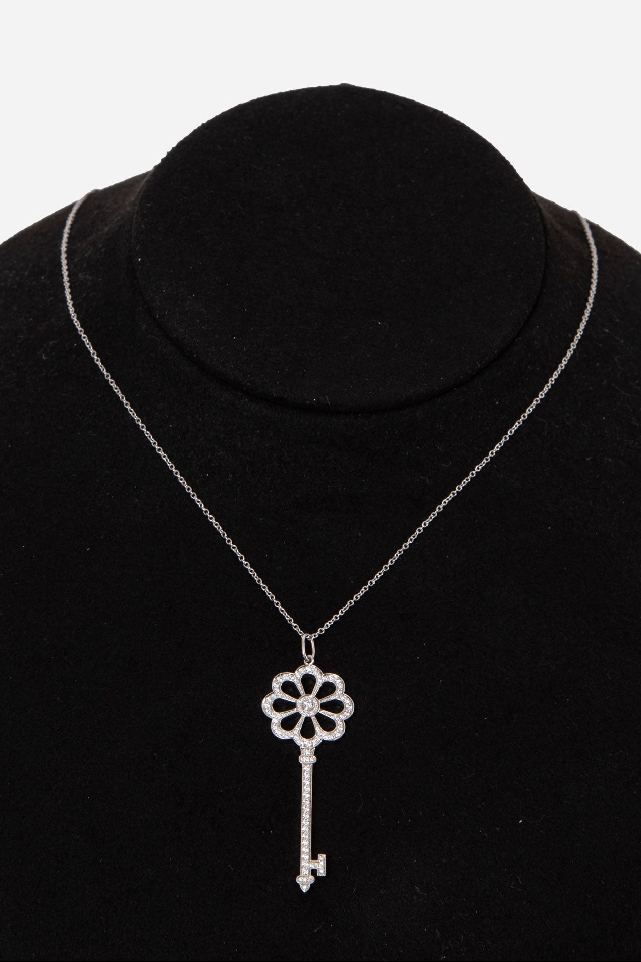 Tiffany & Co. Bloom Key Diamond Platinum Pendant With Platinum Chain Necklace