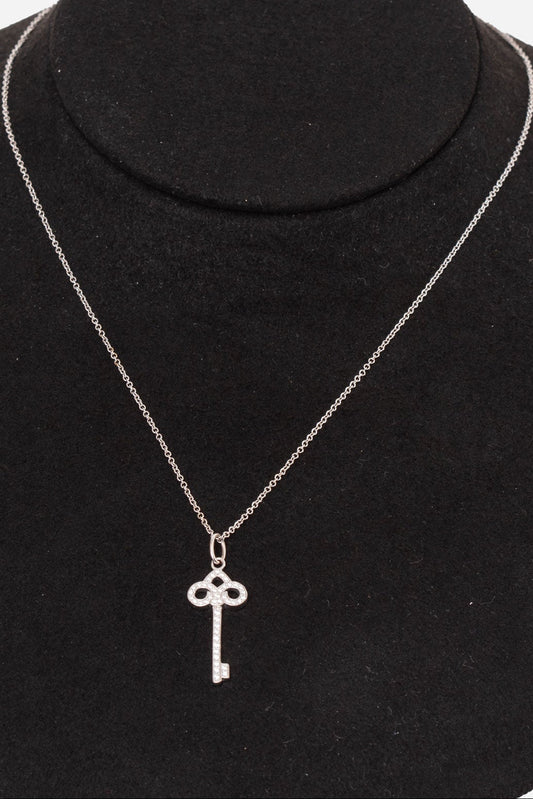 Tiffany & Co. Fleur de Lis Diamond Key AU750 White Gold With Chain