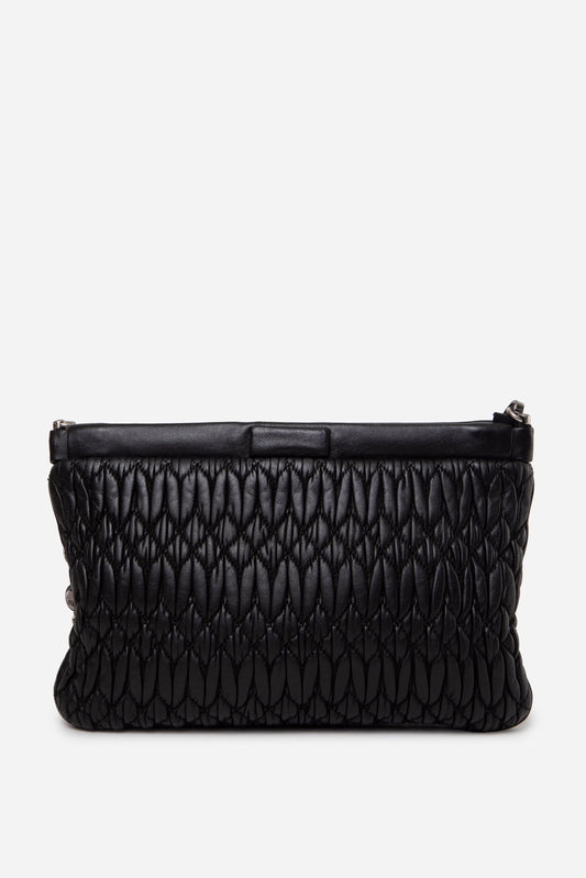 Miu Miu Black Nappa Matelasse Crystal Chain Clutch