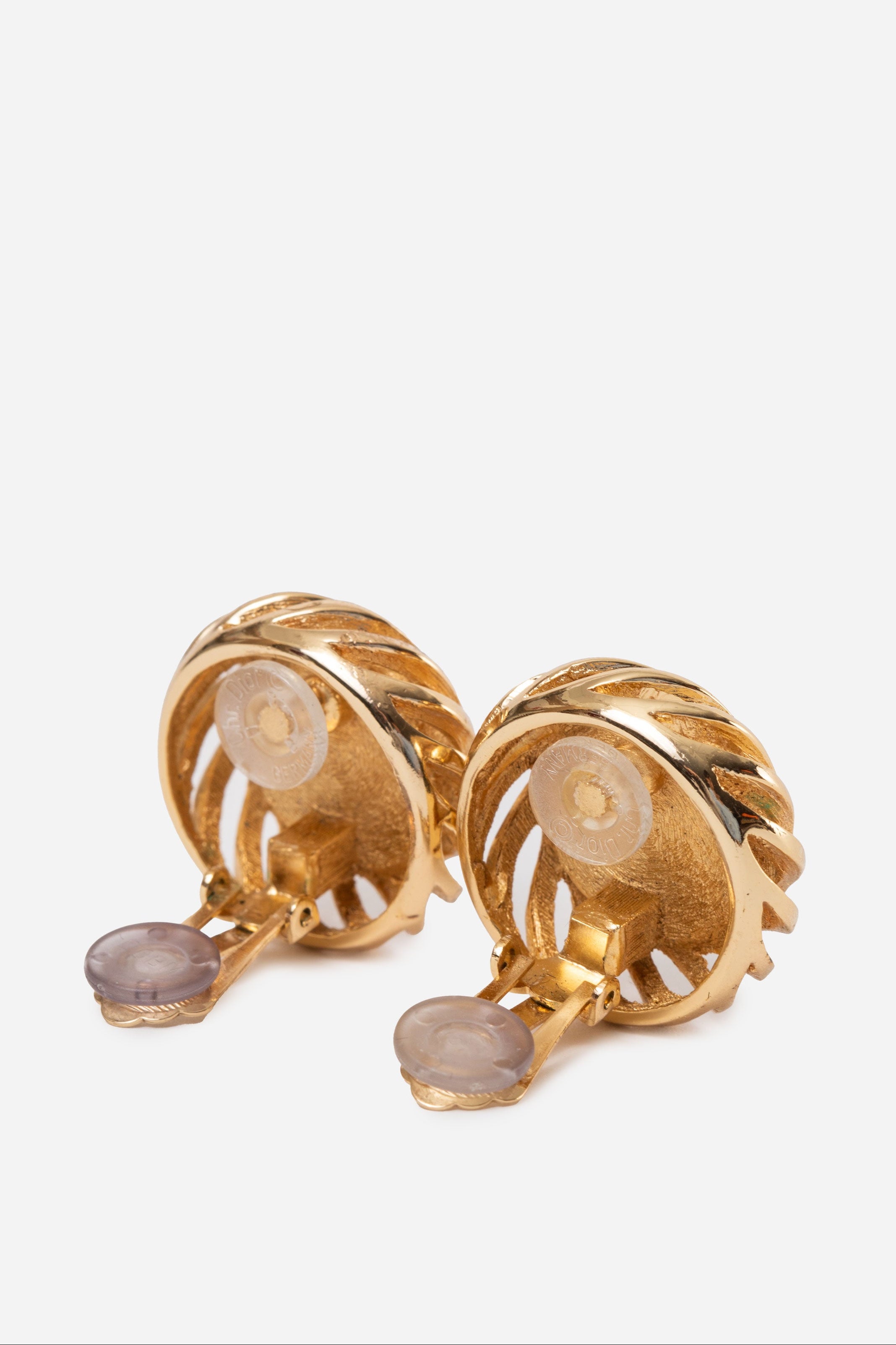 Christian Dior Faux Pearl Button Earrings Clip-On