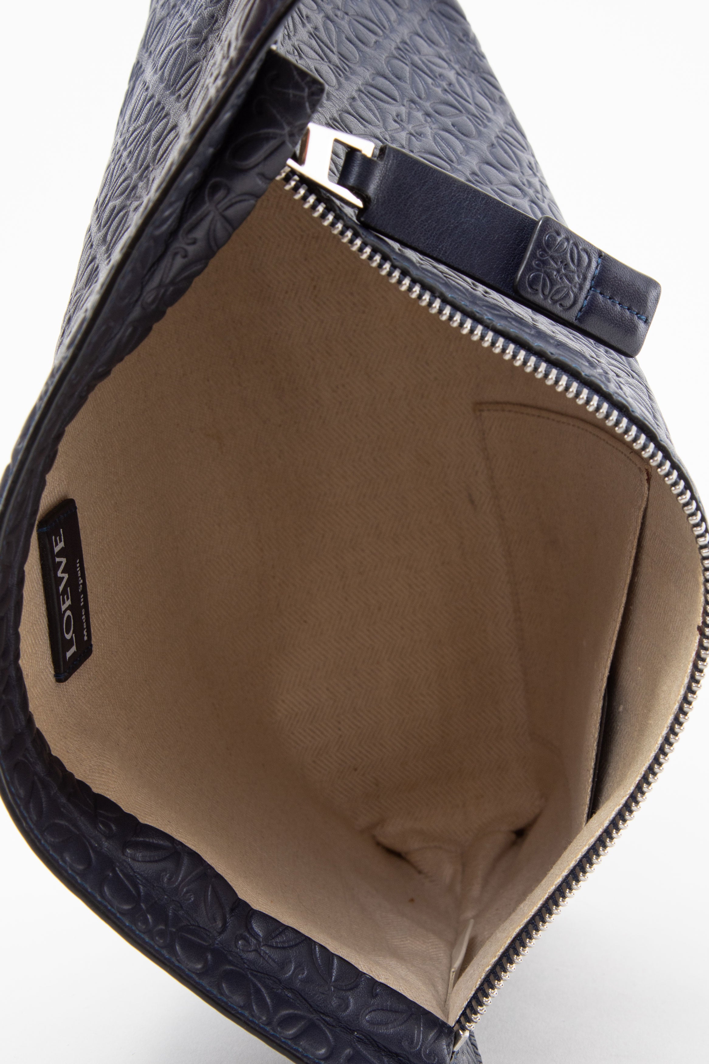 Loewe Navy Calfskin Embossed Repeat T Pouch