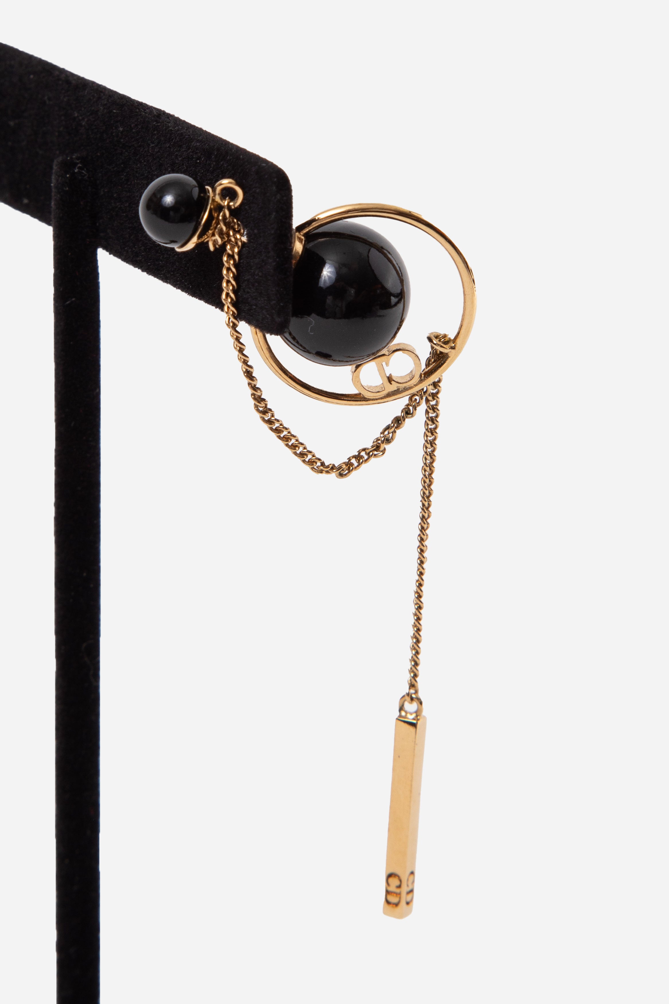 Christian Dior Pearl Tribales Dangle Chain Earring Black Single