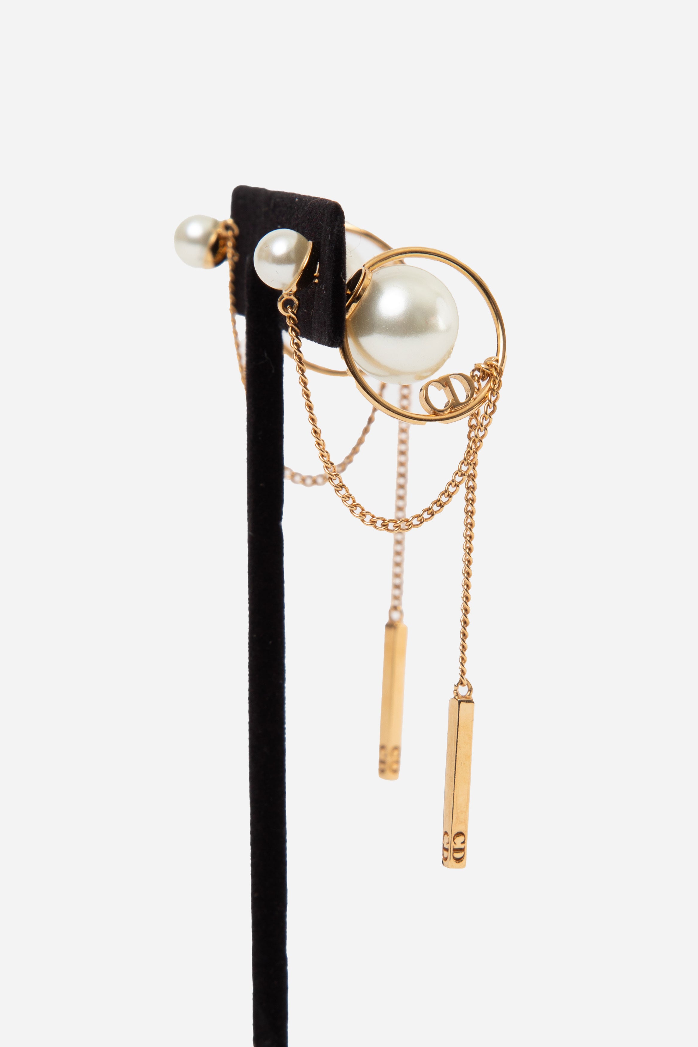 Christian Dior Pearl Tribales Dangle Chain Earrings