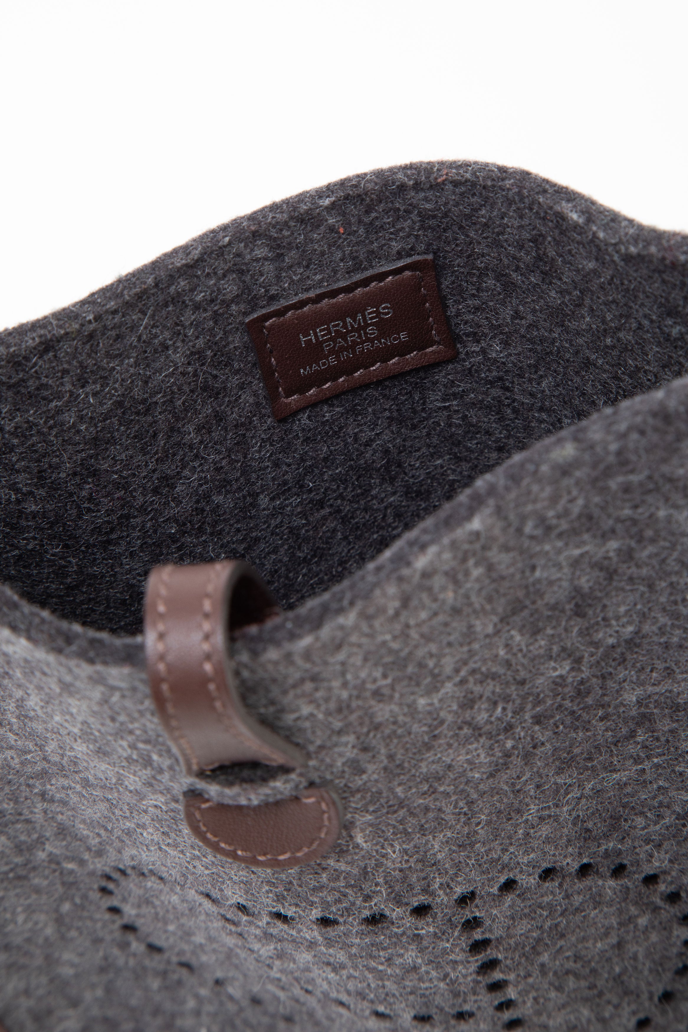 Hermes 2022 Grey Wool & Swift Leather Mini Evelyne