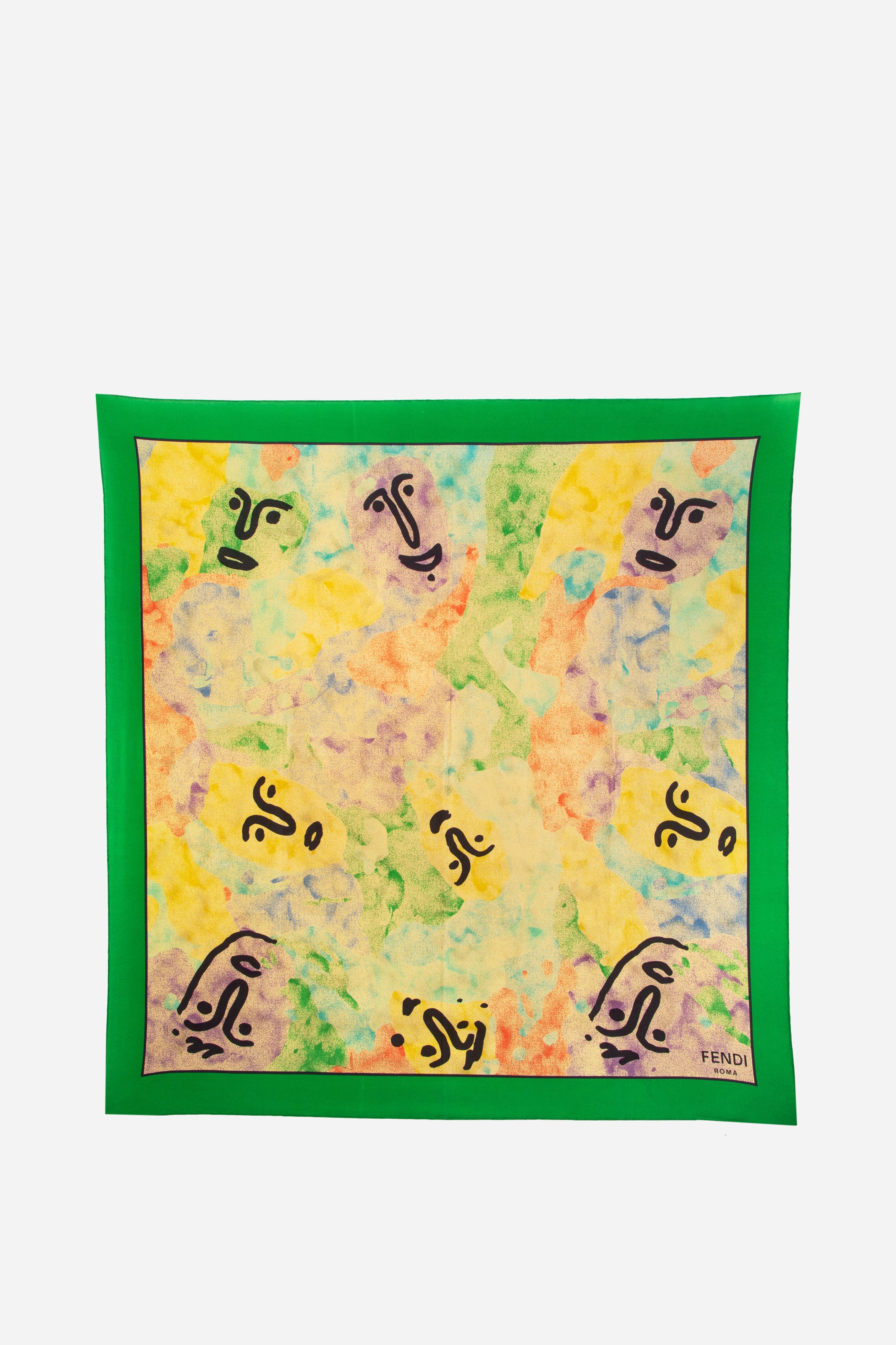 Fendi Multicolor Green Abstract Print Silk Scarf