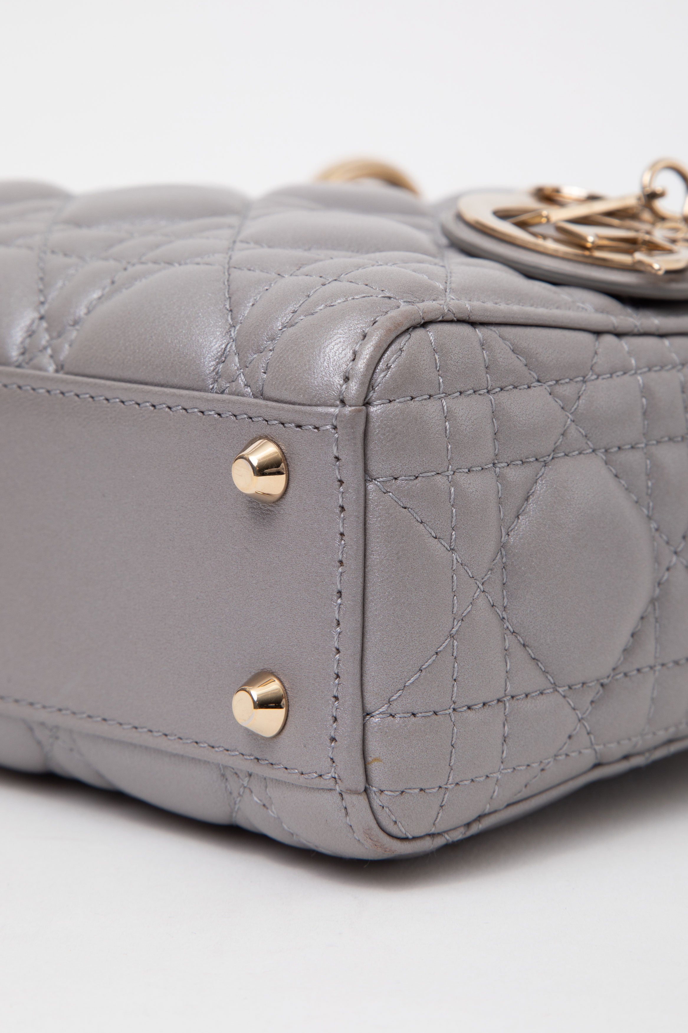 Christian Dior 2017 Grey Lambskin Mini Lady Dior Handbag