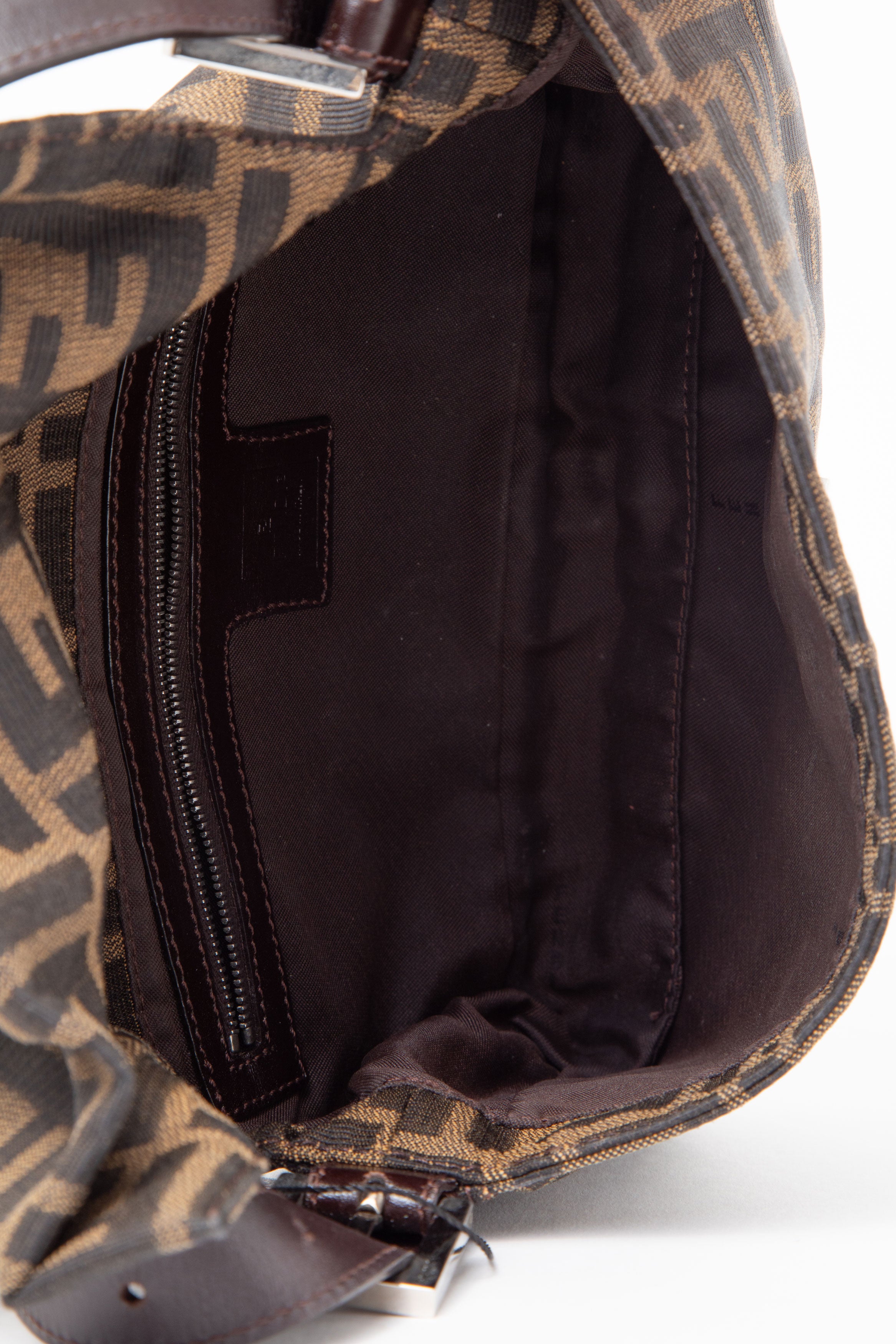 Fendi 2017 Brown Canvas FF Zucca Baguette Shoulder Bag