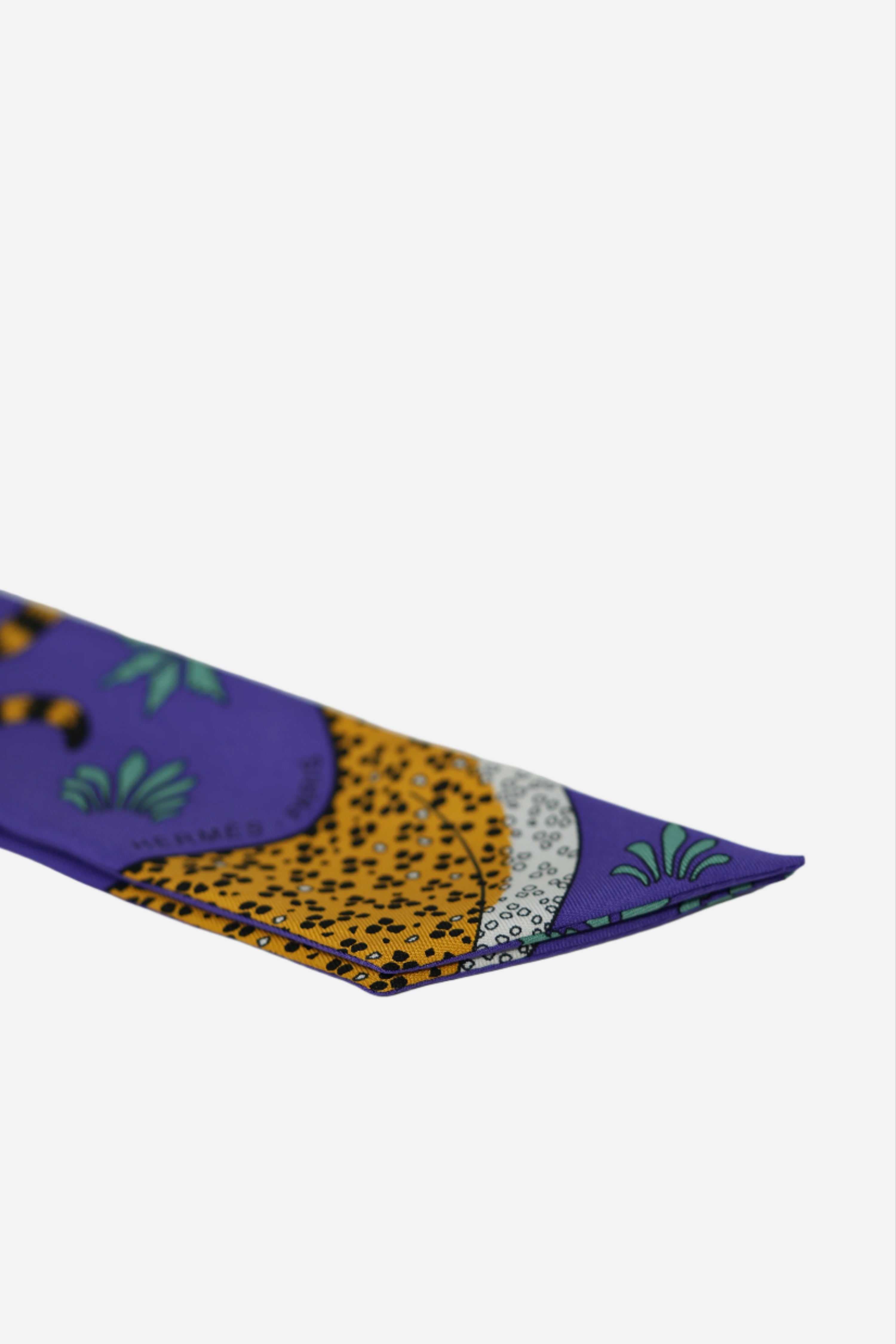 Hermes Purple Leopard Print Twilly W/washing label