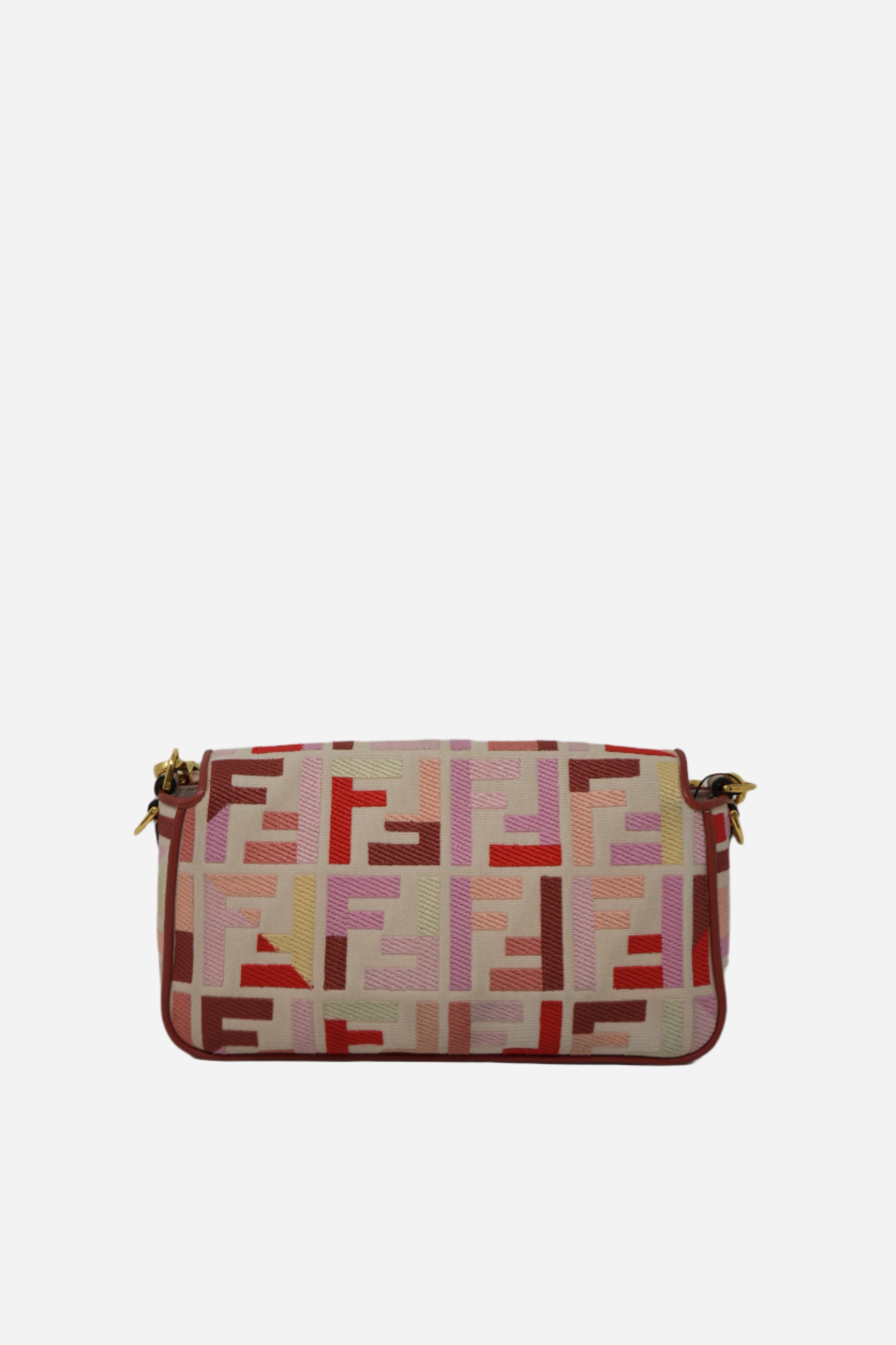 Fendi Canvas Embroidered Baguette Gold-Tone