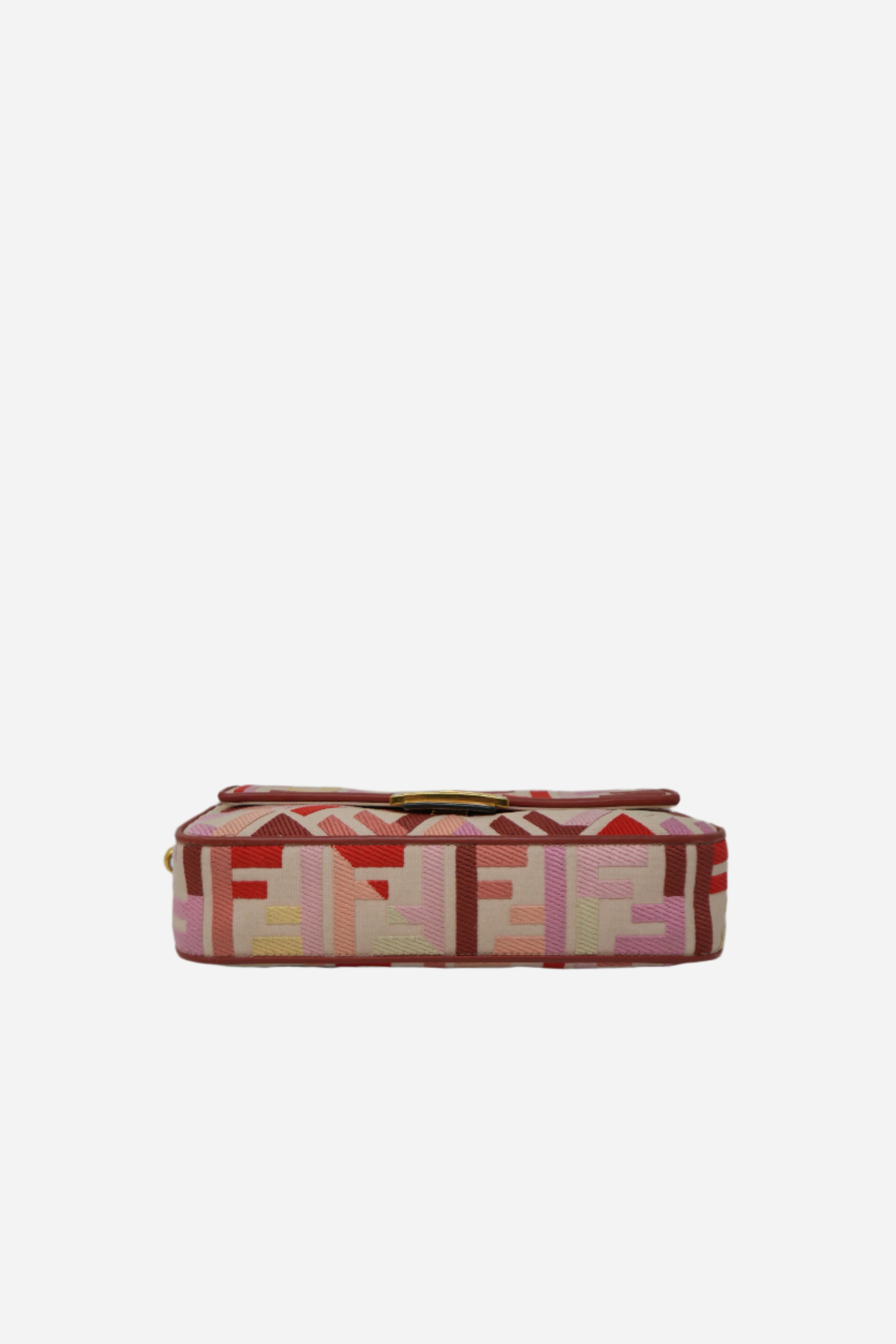 Fendi Canvas Embroidered Baguette Gold-Tone