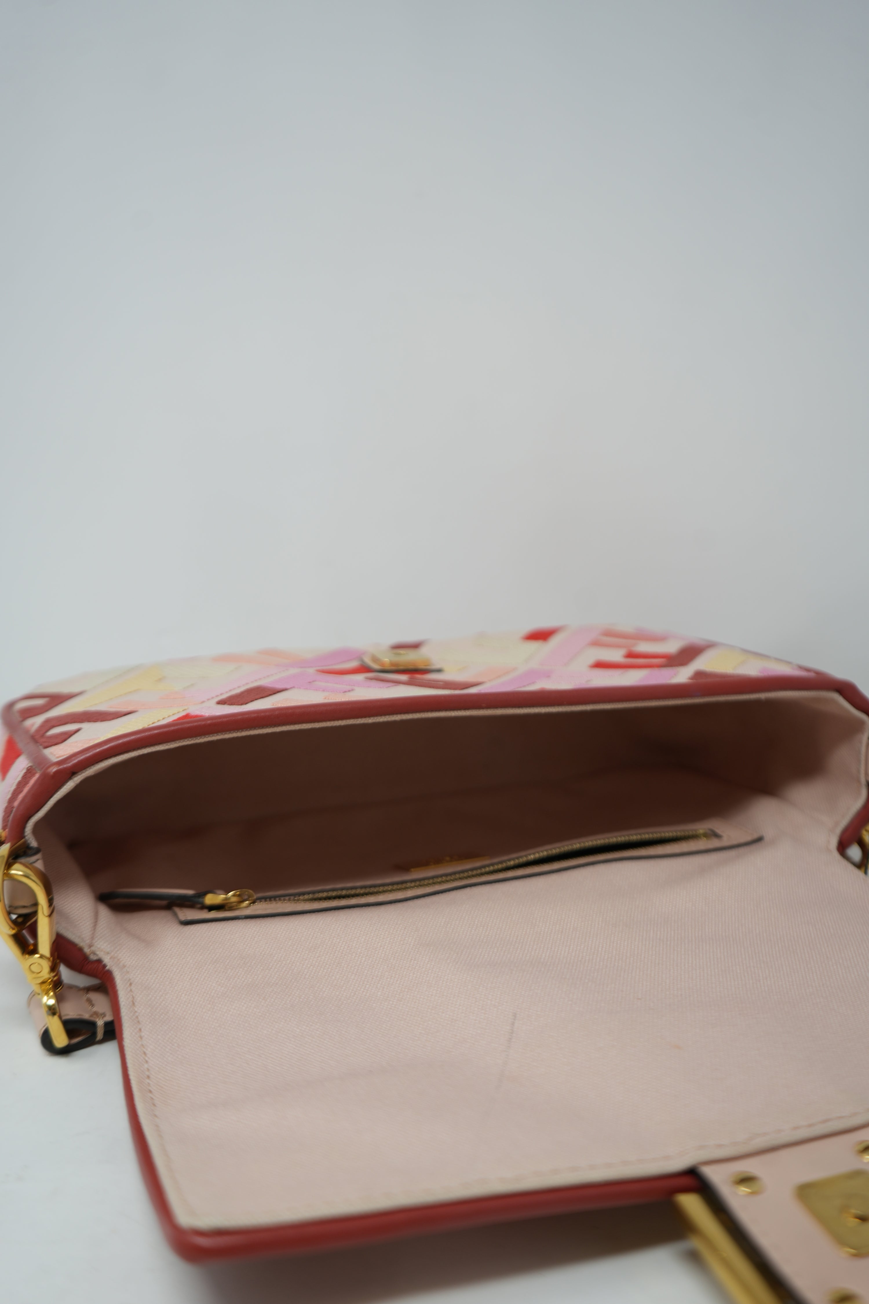 Fendi Canvas Embroidered Baguette Gold-Tone