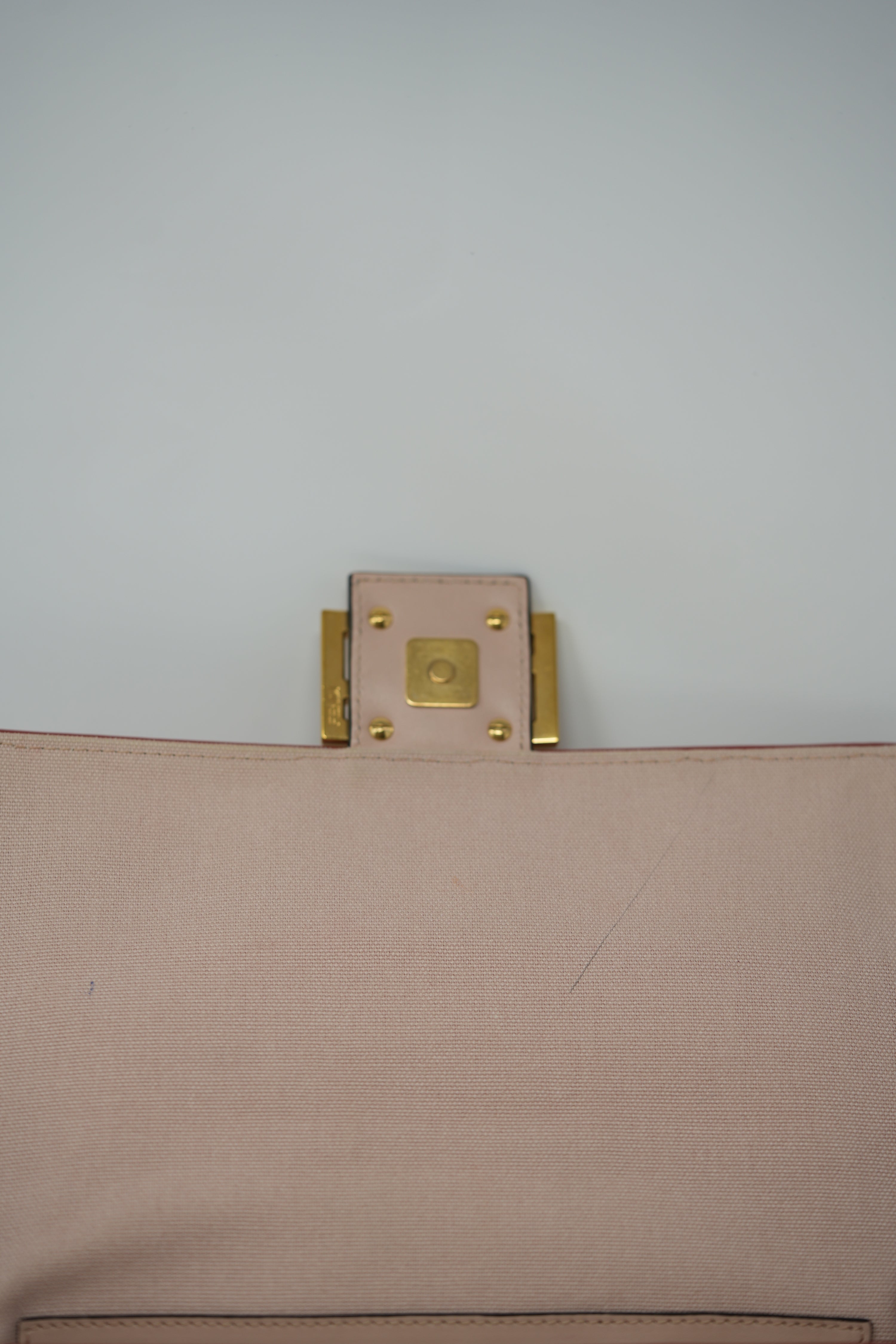 Fendi Canvas Embroidered Baguette Gold-Tone