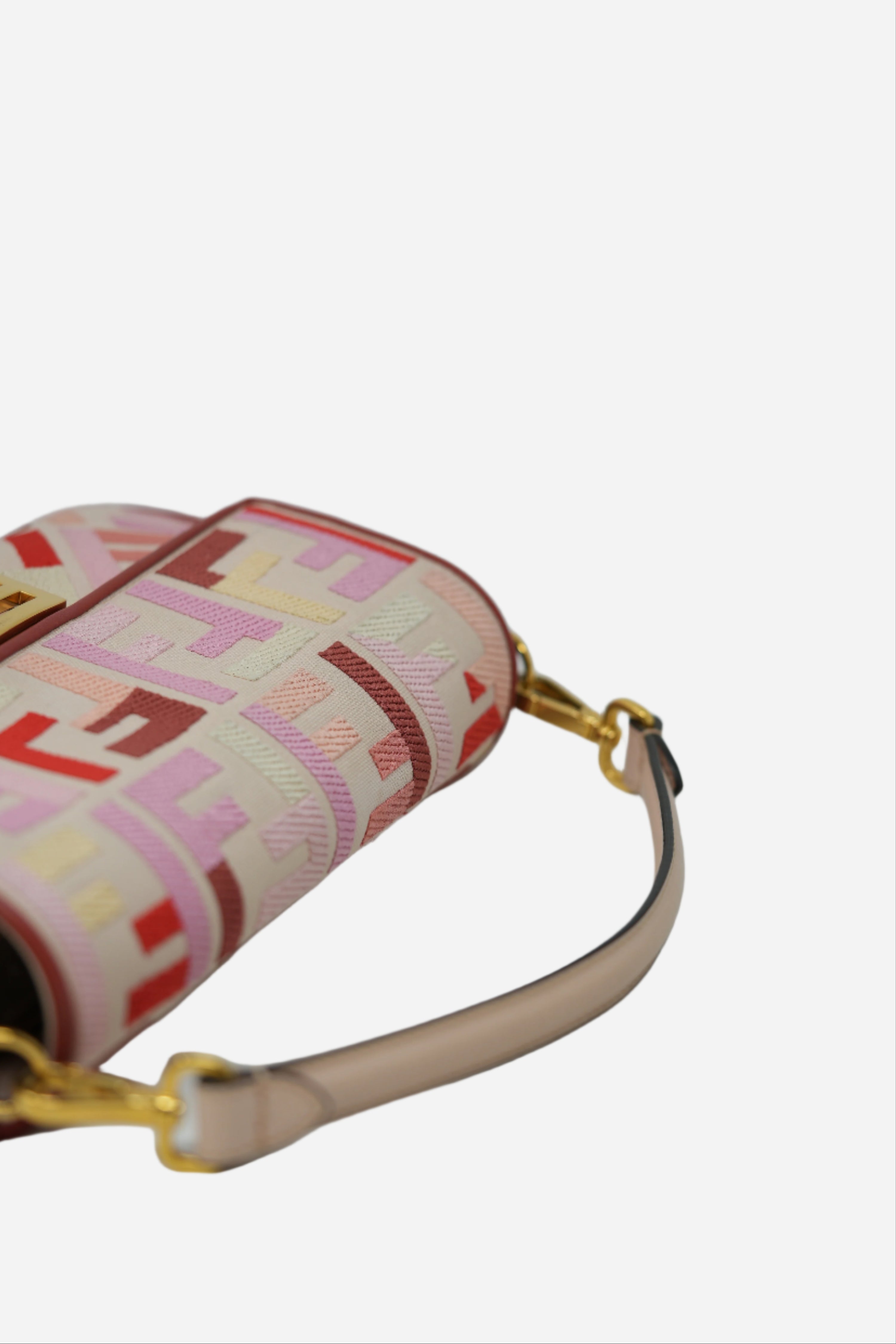 Fendi Canvas Embroidered Baguette Gold-Tone