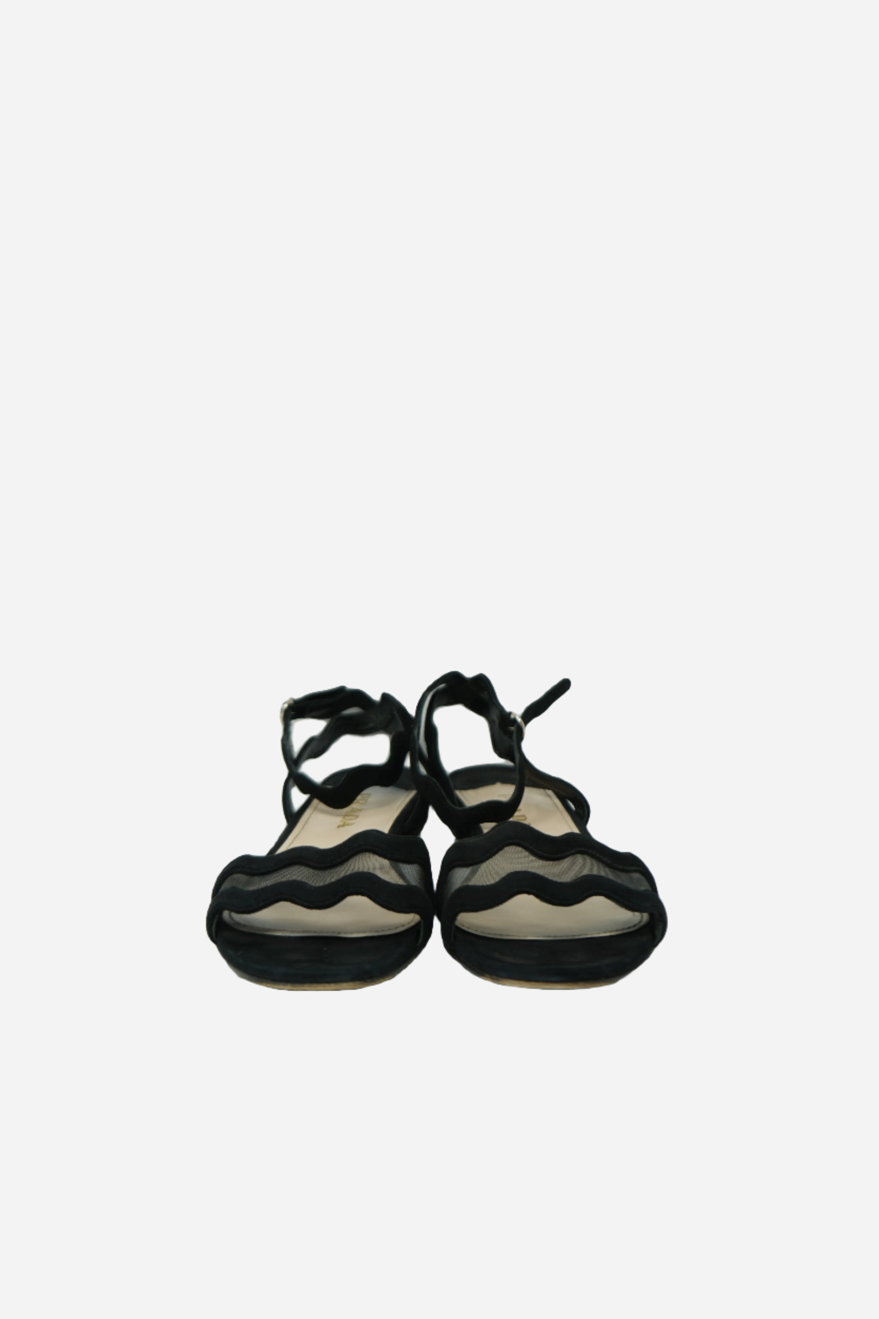 Prada Black Suede And Mesh Sandals