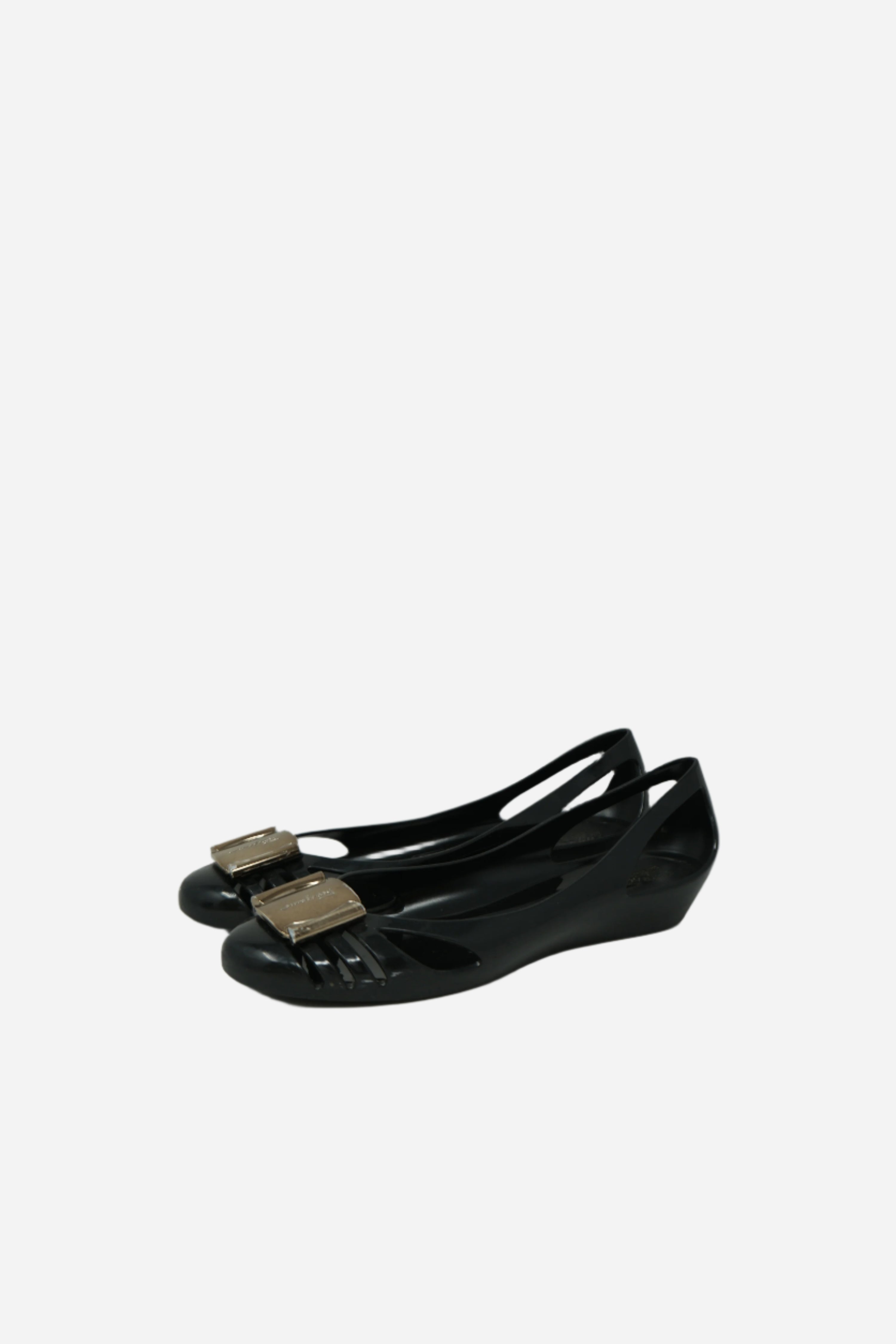 Ferragamo Gold Bow Jelly Flats