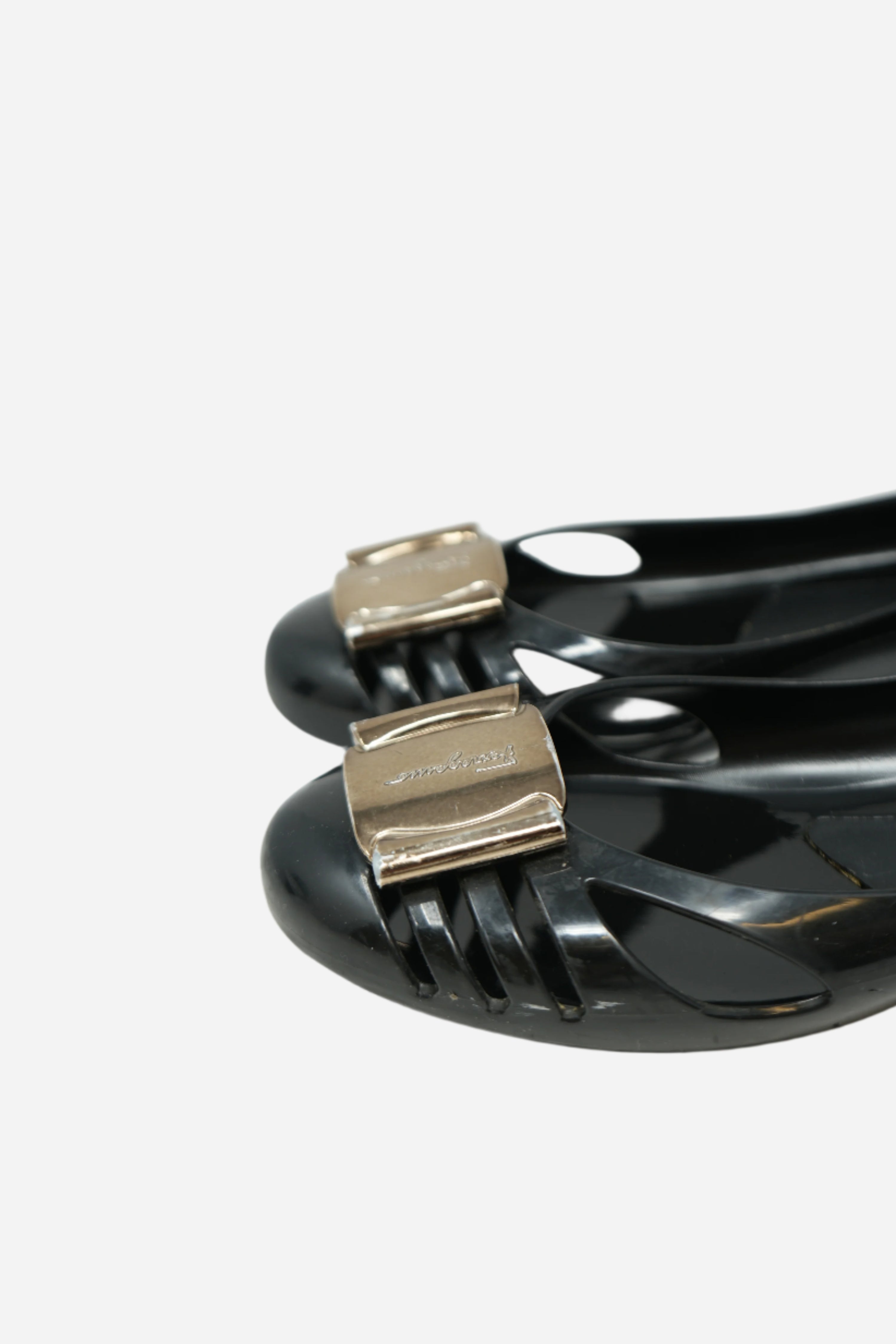 Ferragamo Gold Bow Jelly Flats