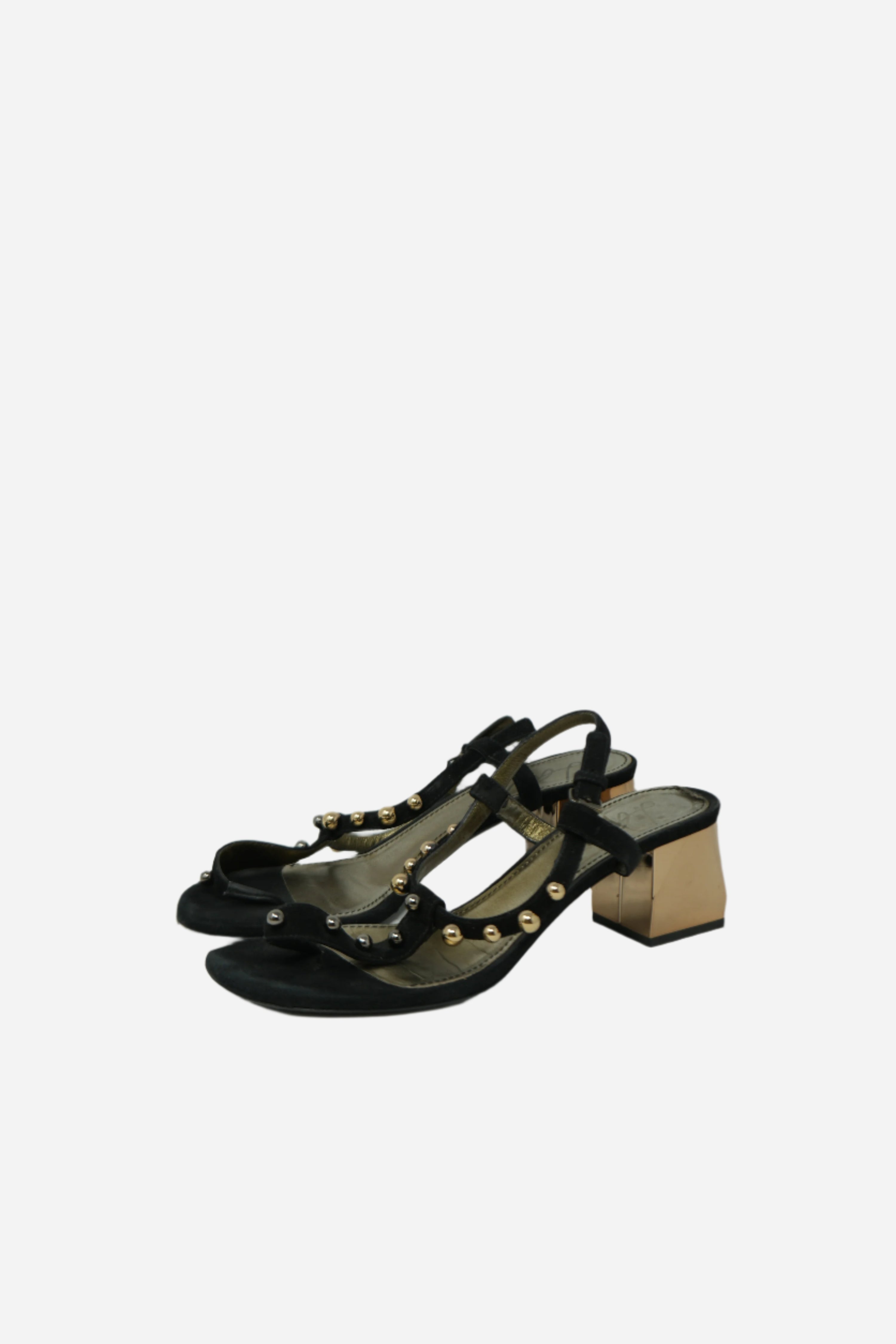 Lanvin Studded Satin T-Strap Sandals