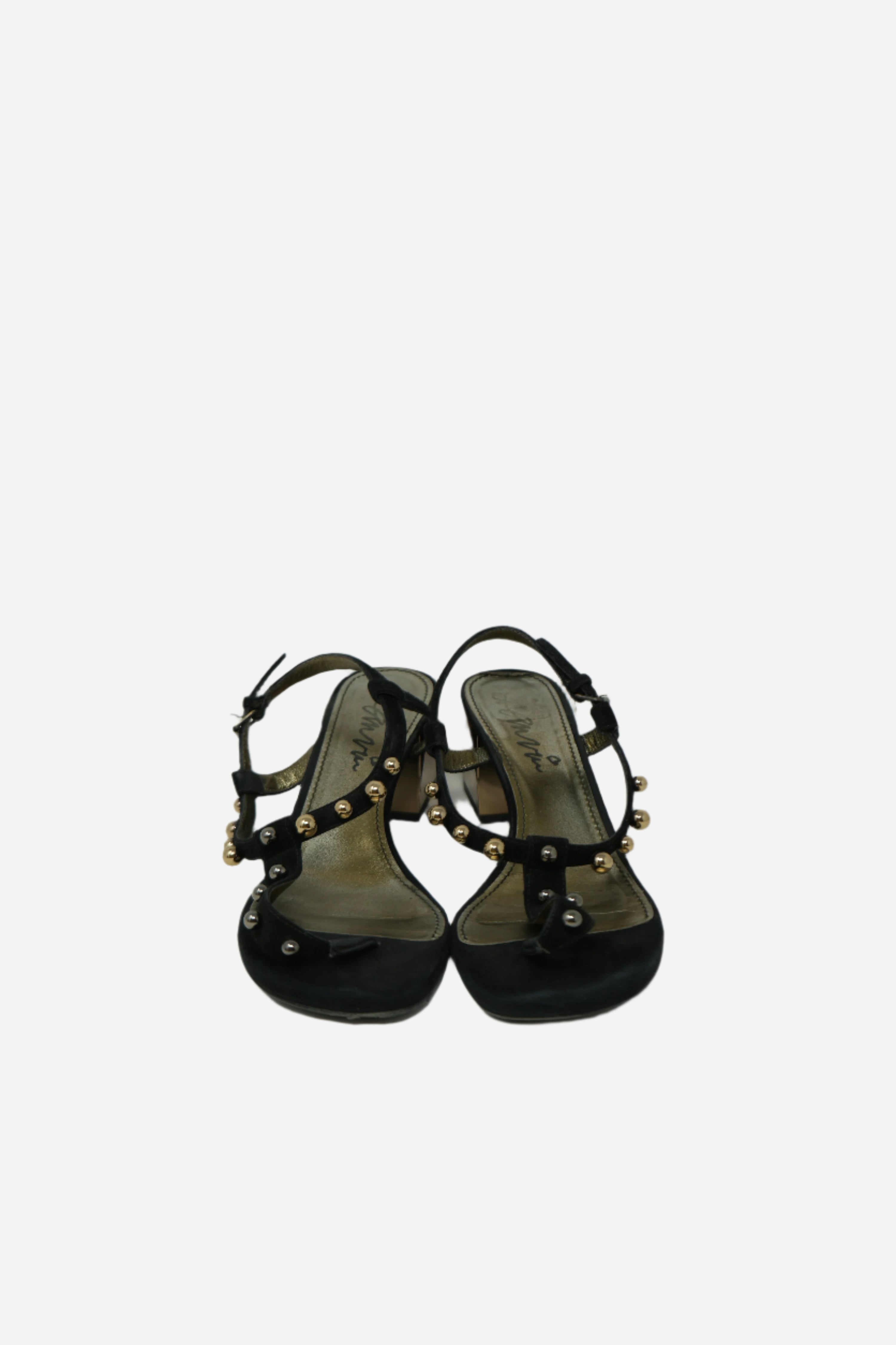 Lanvin Studded Satin T-Strap Sandals