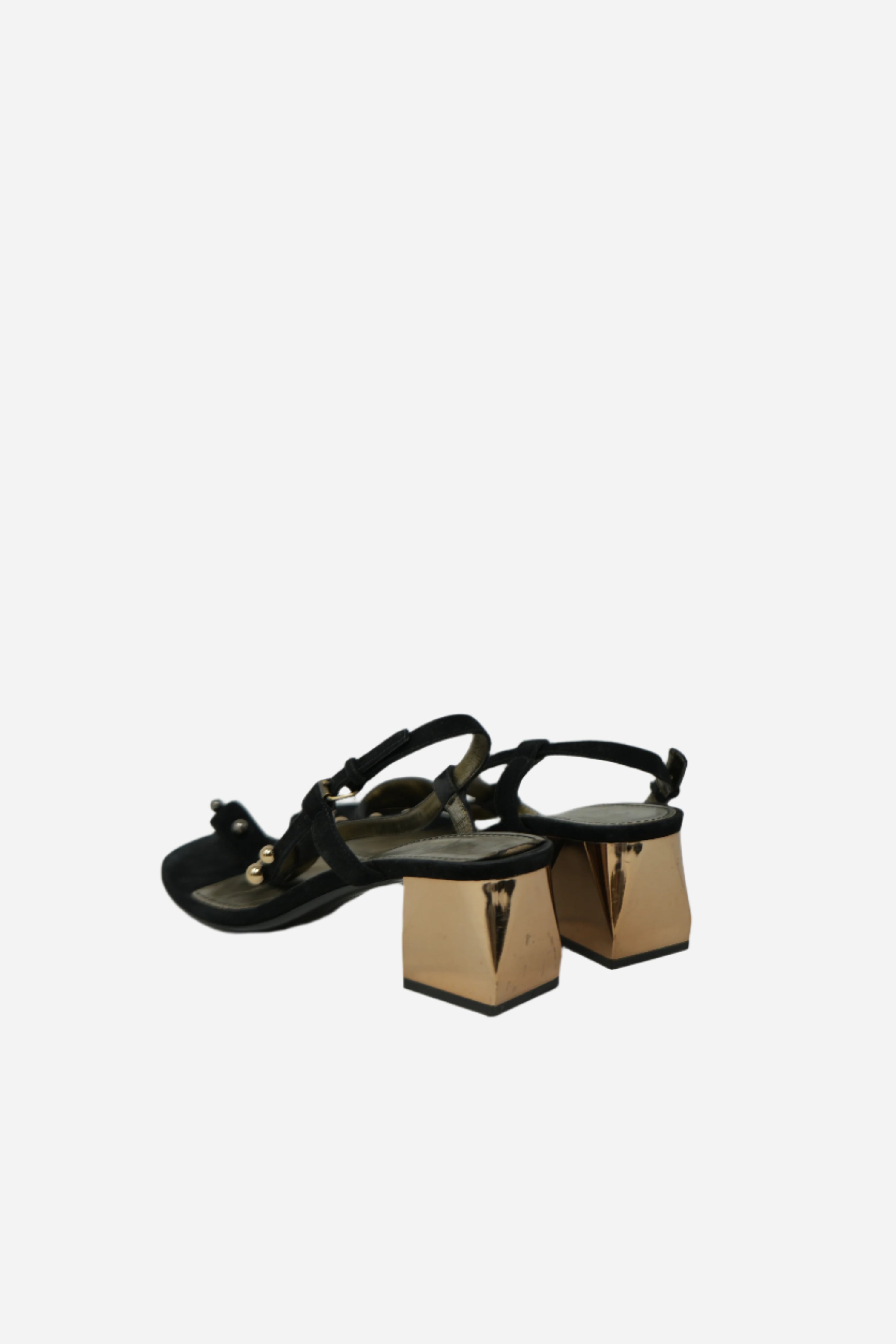 Lanvin Studded Satin T-Strap Sandals
