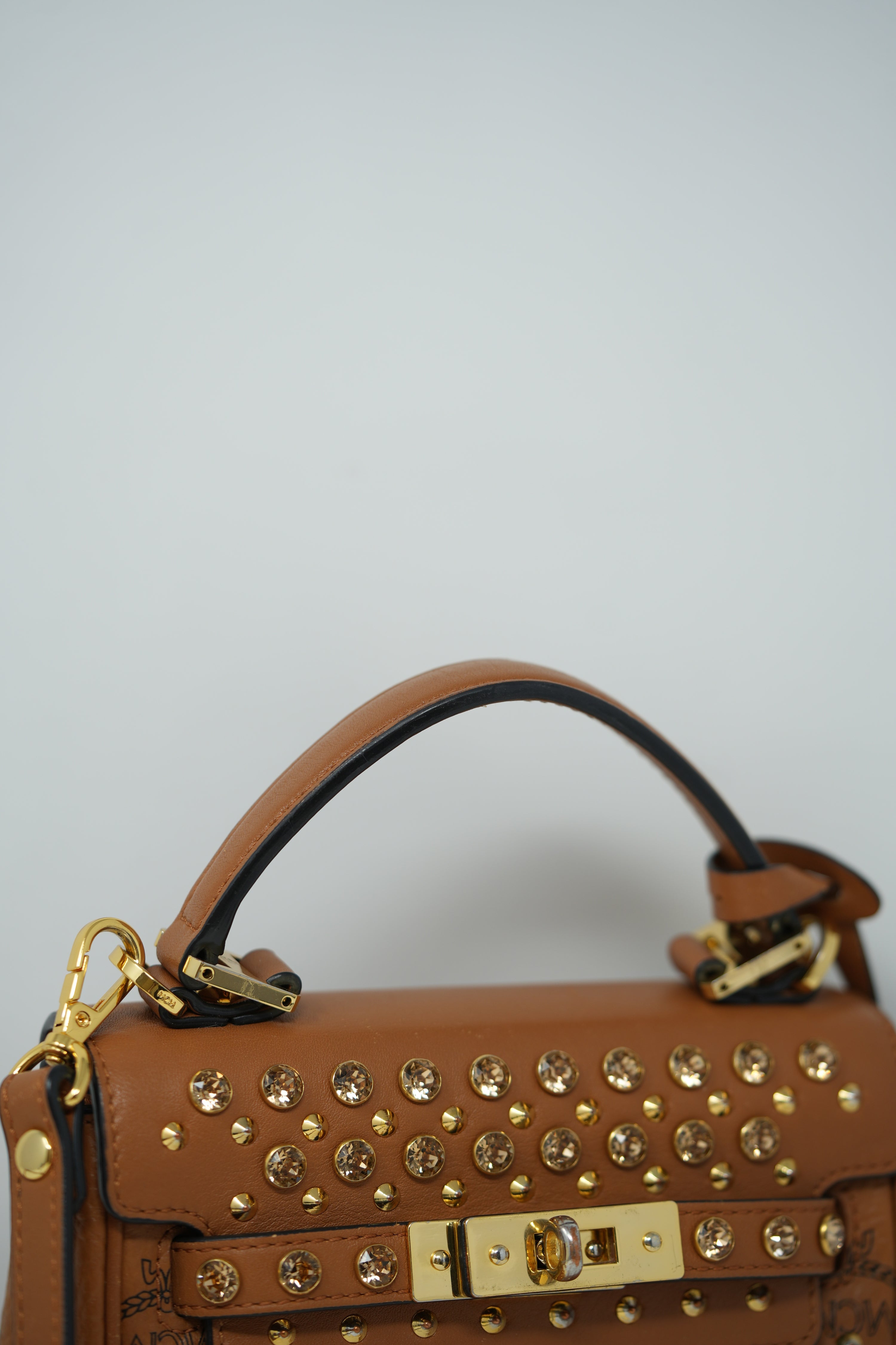 MCM Visetos Studded Mini Handle Bag