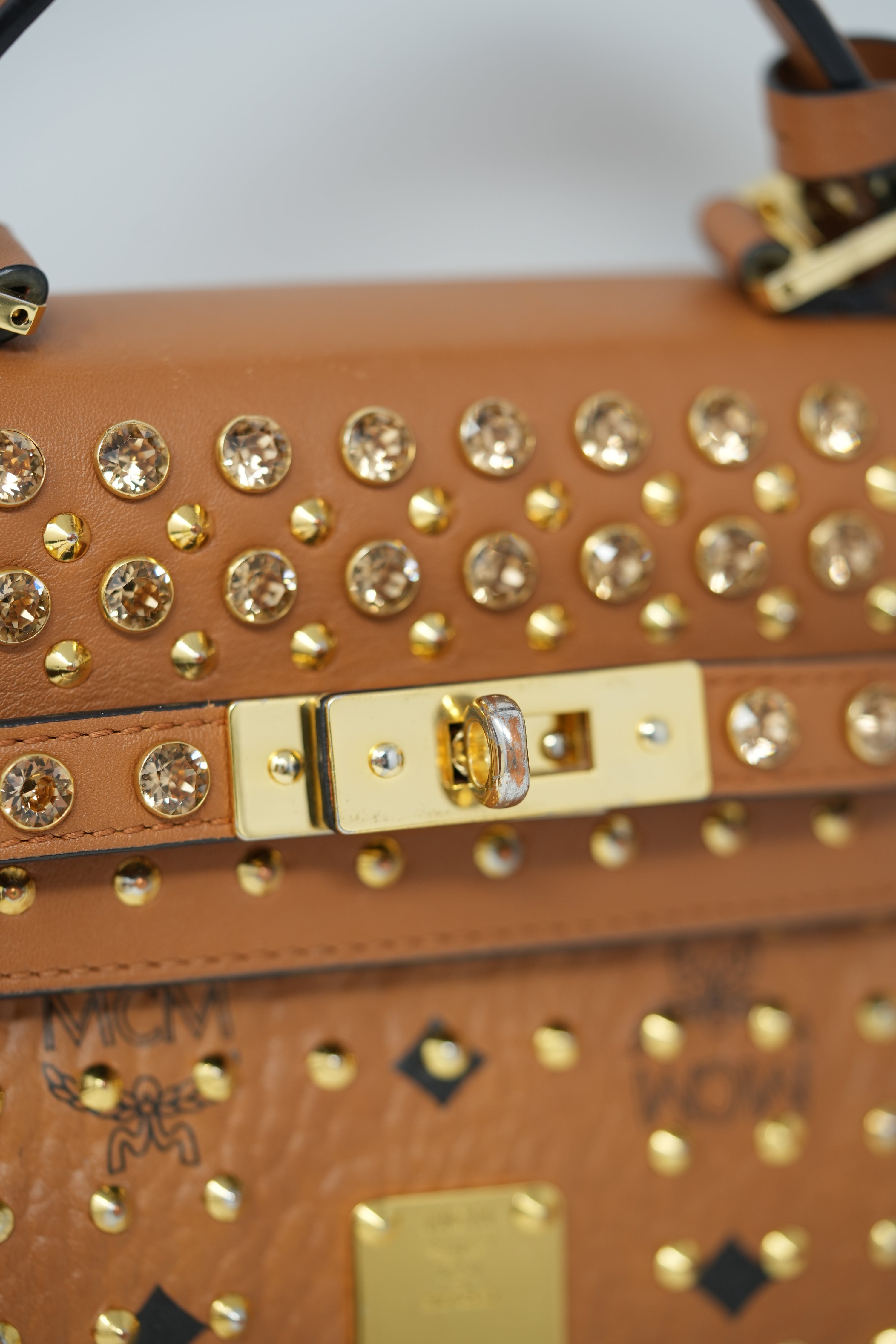 MCM Visetos Studded Mini Handle Bag