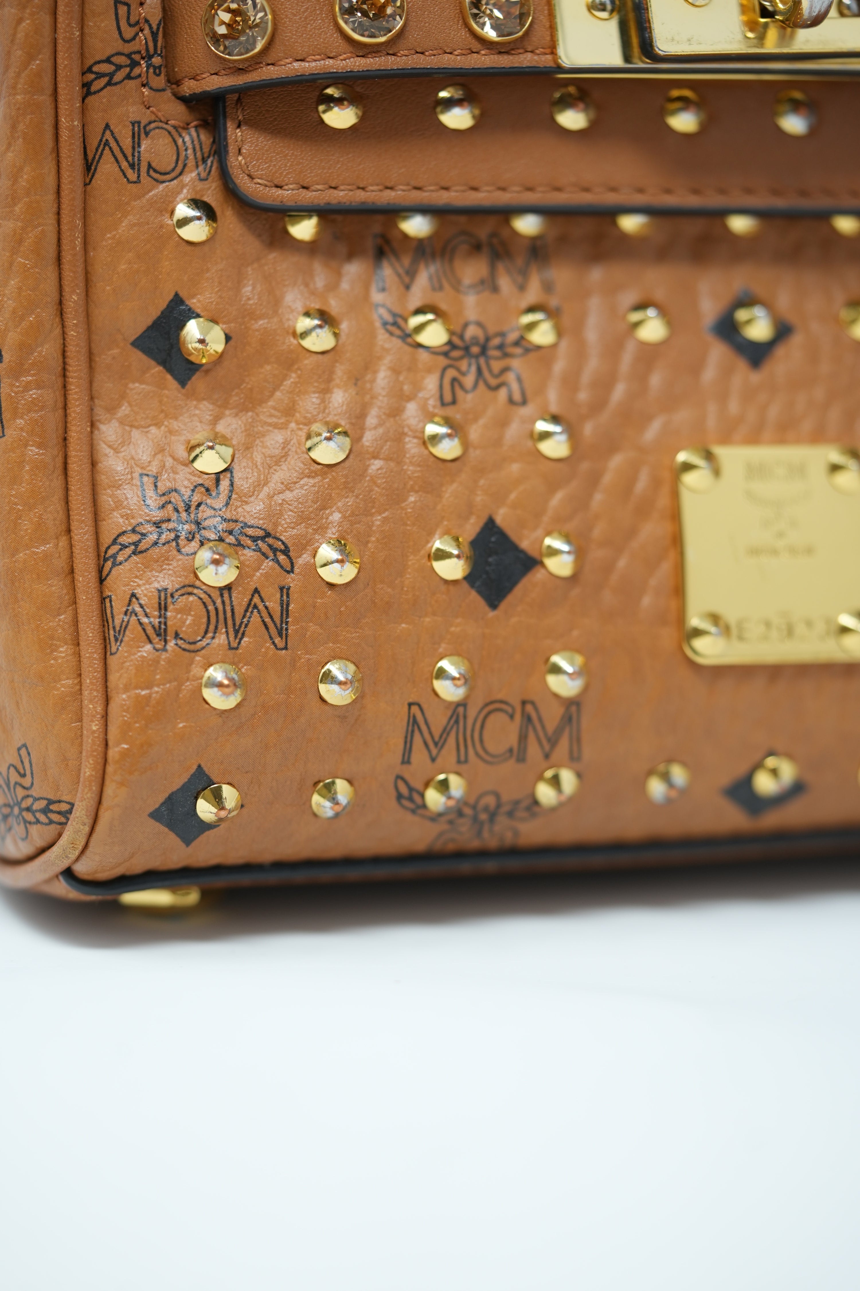 MCM Visetos Studded Mini Handle Bag
