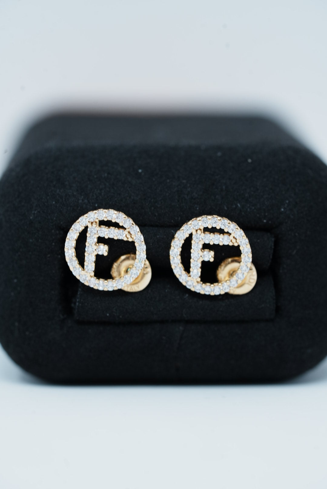 Fendi Logo 'F is Fendi' Rhinestone Gold Earring