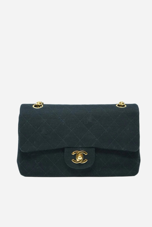 Pre-Owned Chanel 1989 - 1991 Black Jersey Classic Double Flap Small