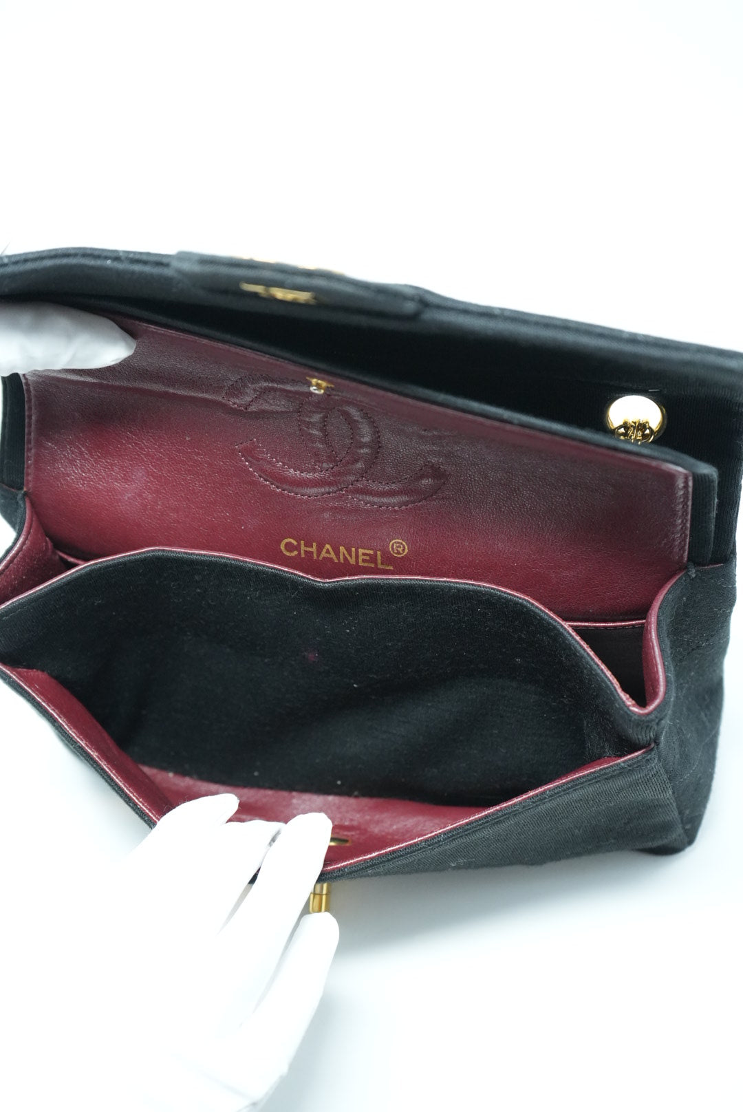 Pre-Owned Chanel 1989 - 1991 Black Jersey Classic Double Flap Small