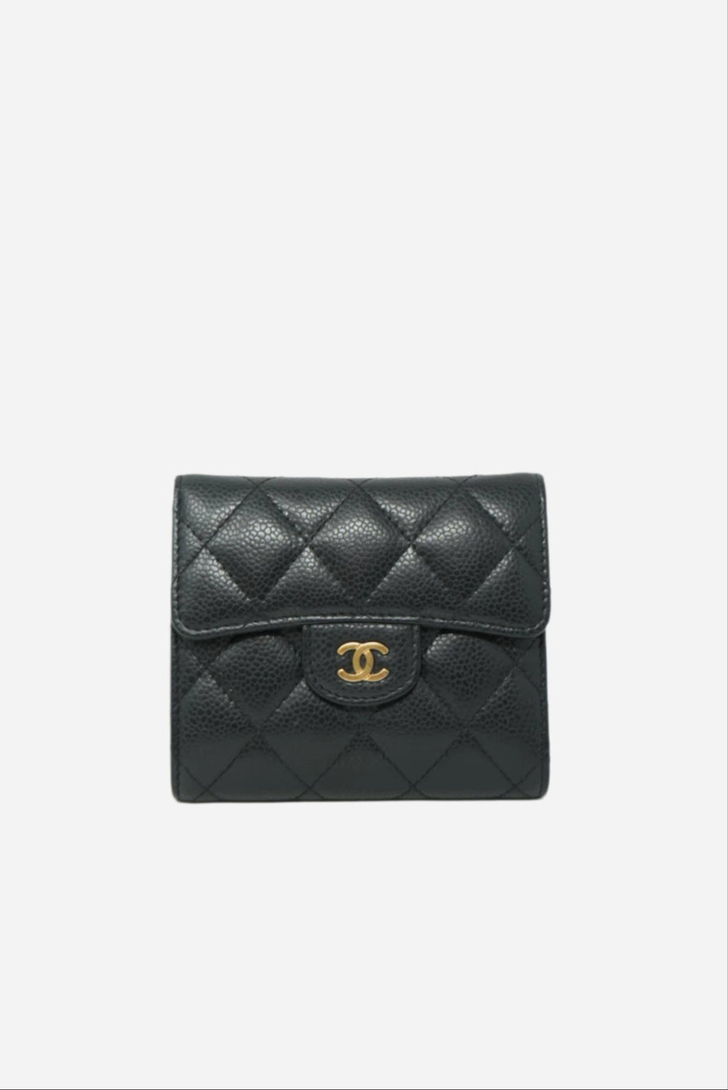 Pre-owned Chanel 2016 Classic Caviar Compact Wallet Black