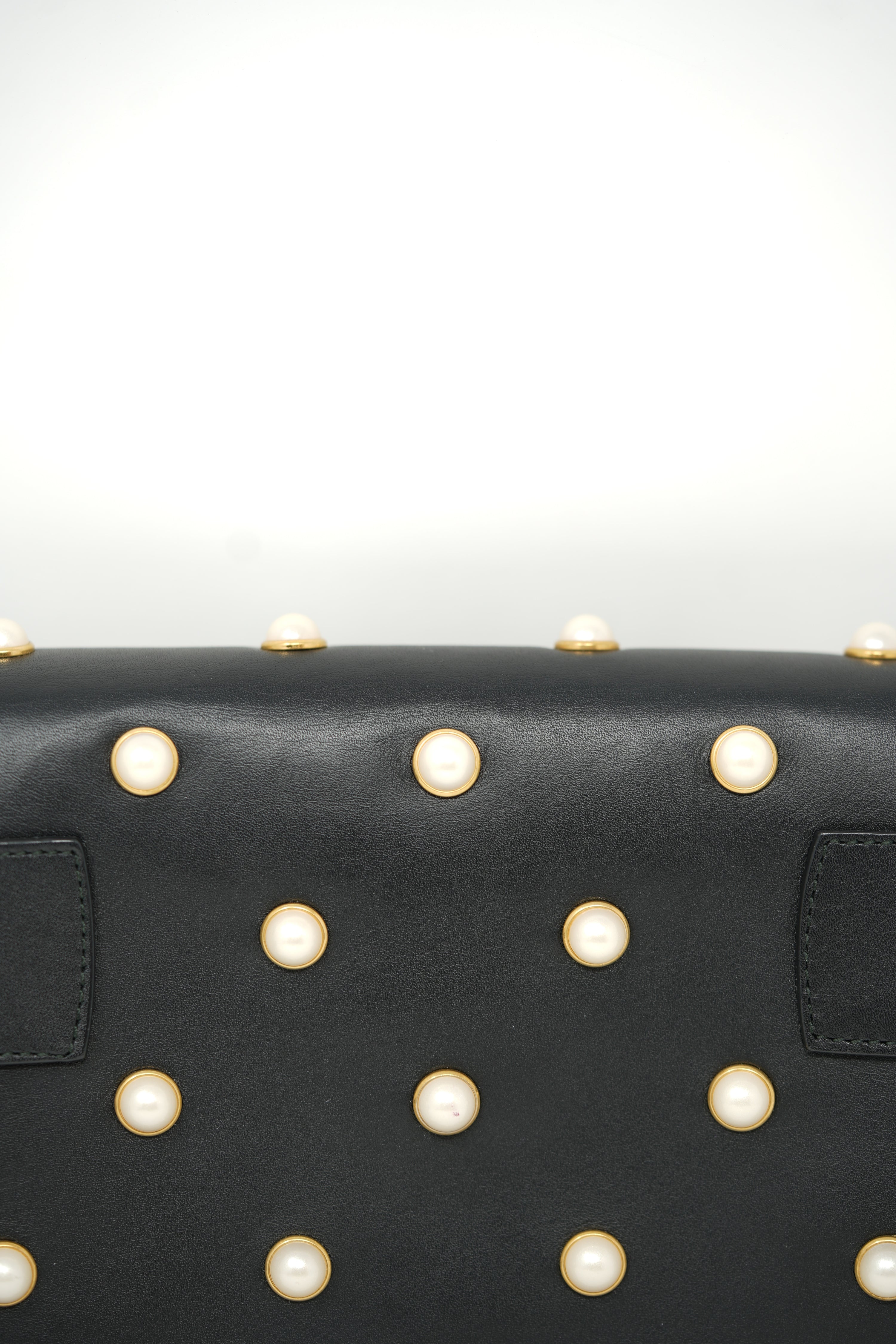 Gucci Black/Gold Nappa Pearl Studded Mini Queen Margaret Broadway Handbag