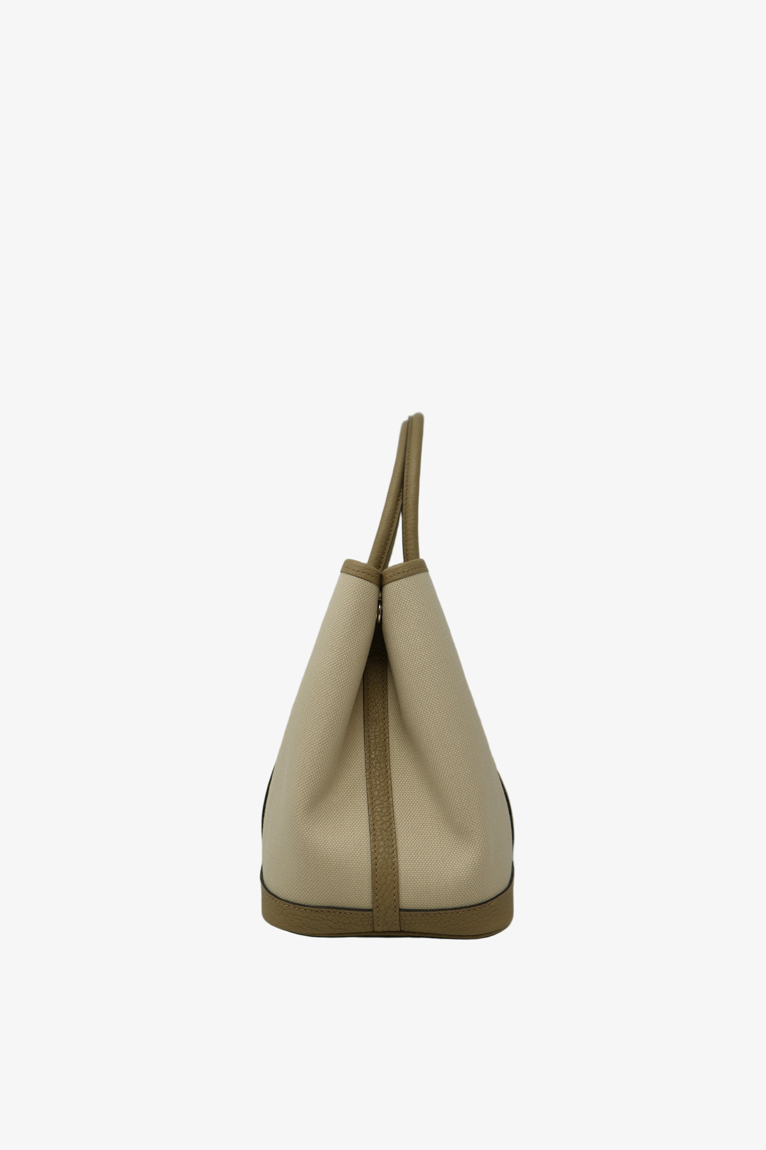Hermes 2023 Canvas Garden Party 30 Handbag Beton/Beige Marfa