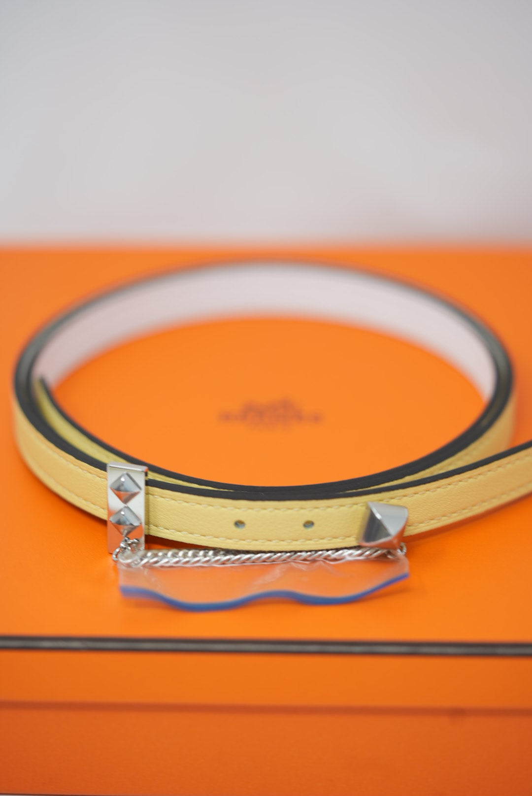 Hermes 2020 Gourmette Equestre Belt Buckle & Reversible Leather Strap Lime/White #80