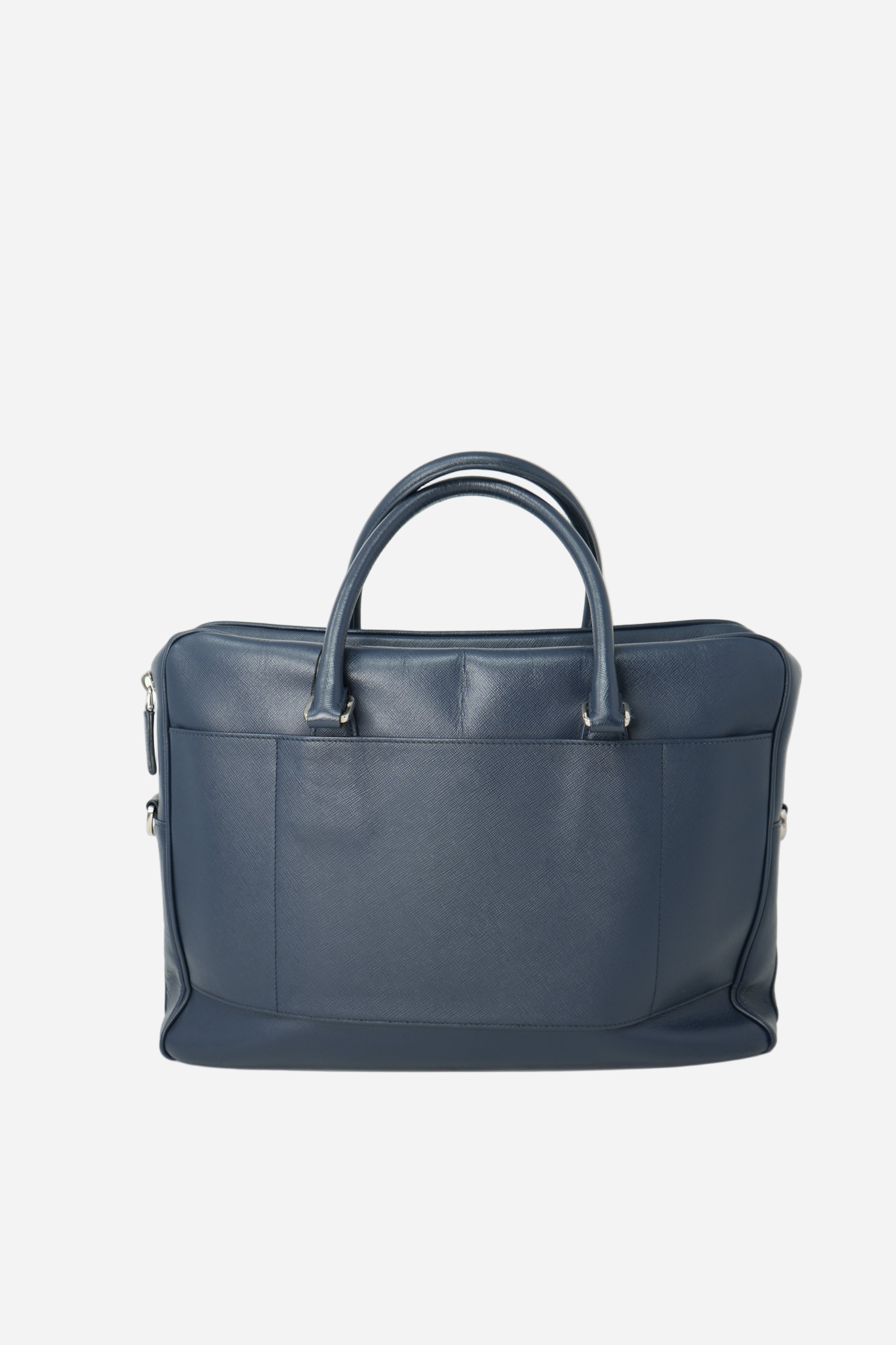 Prada Saffiano Leather Work Bag Navy