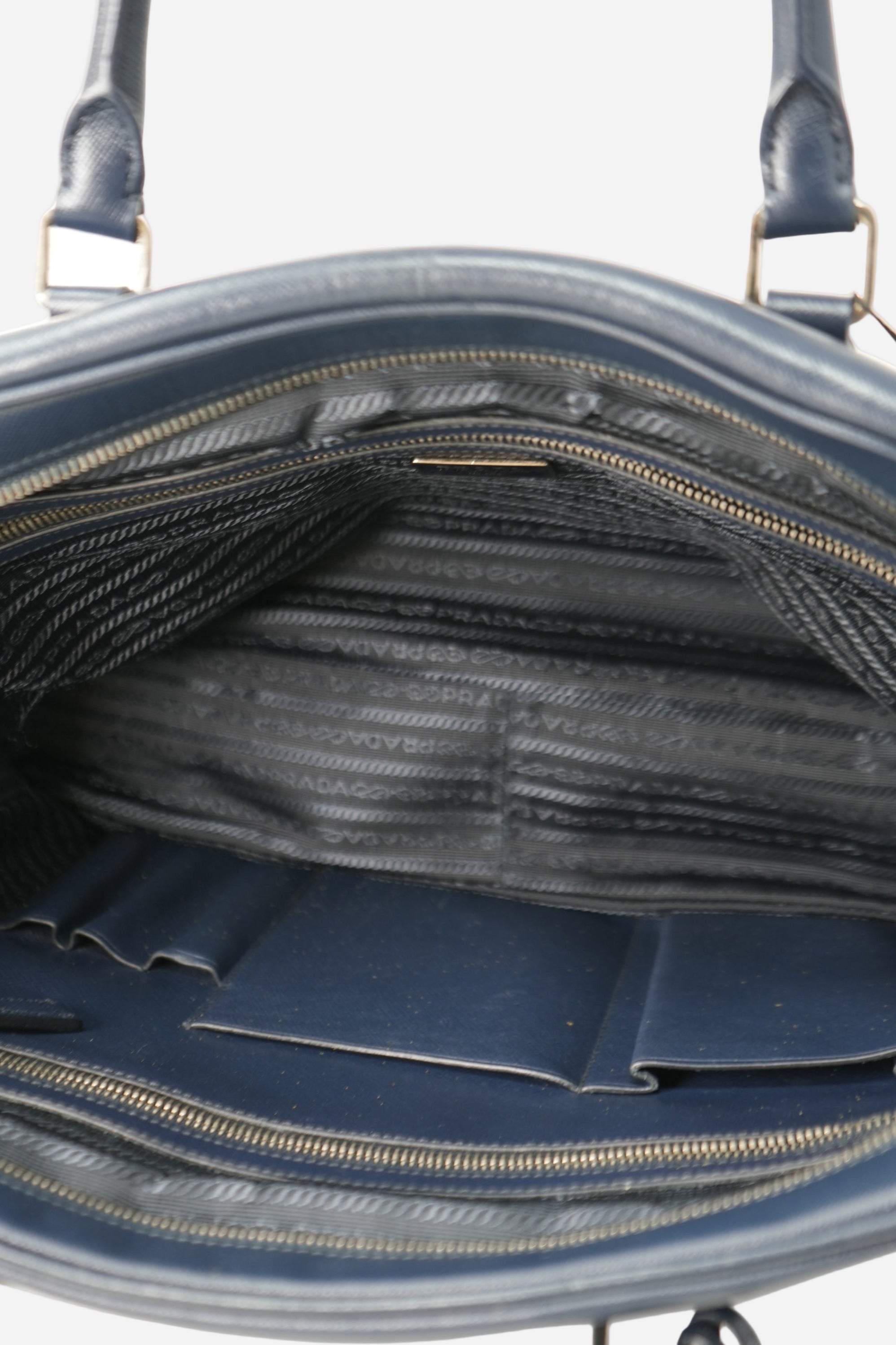 Prada Saffiano Leather Work Bag Navy