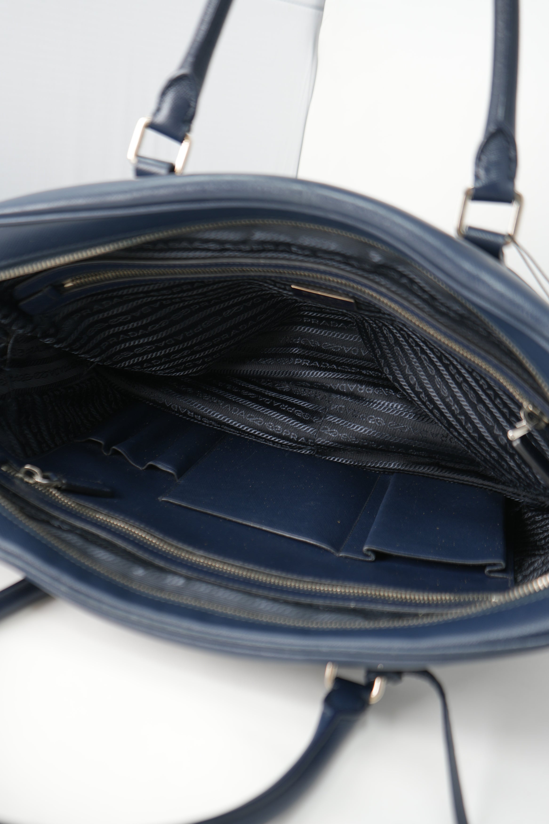Prada Saffiano Leather Work Bag Navy